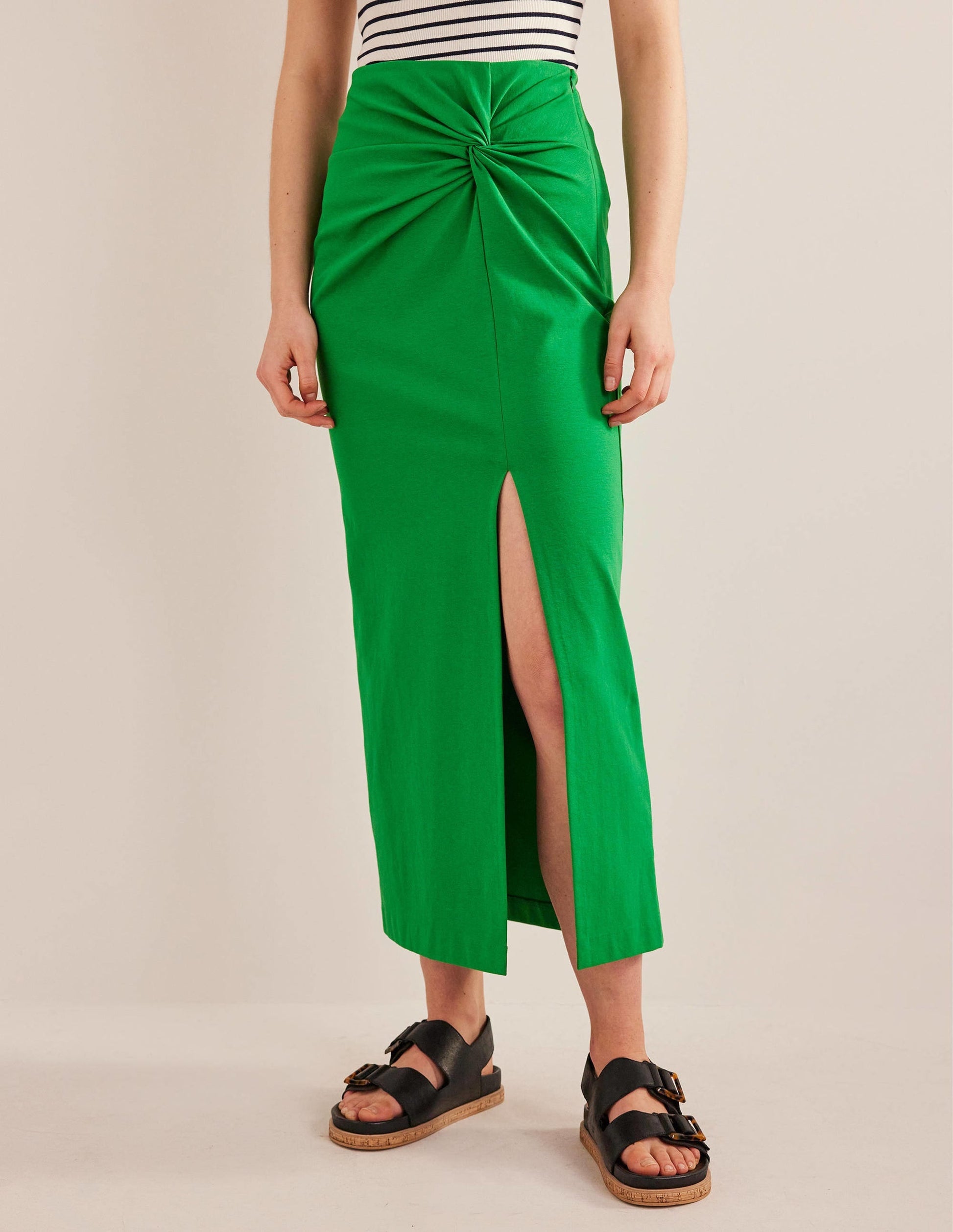 Knot Detail Jersey Midi Skirt-Rolling Hills-4