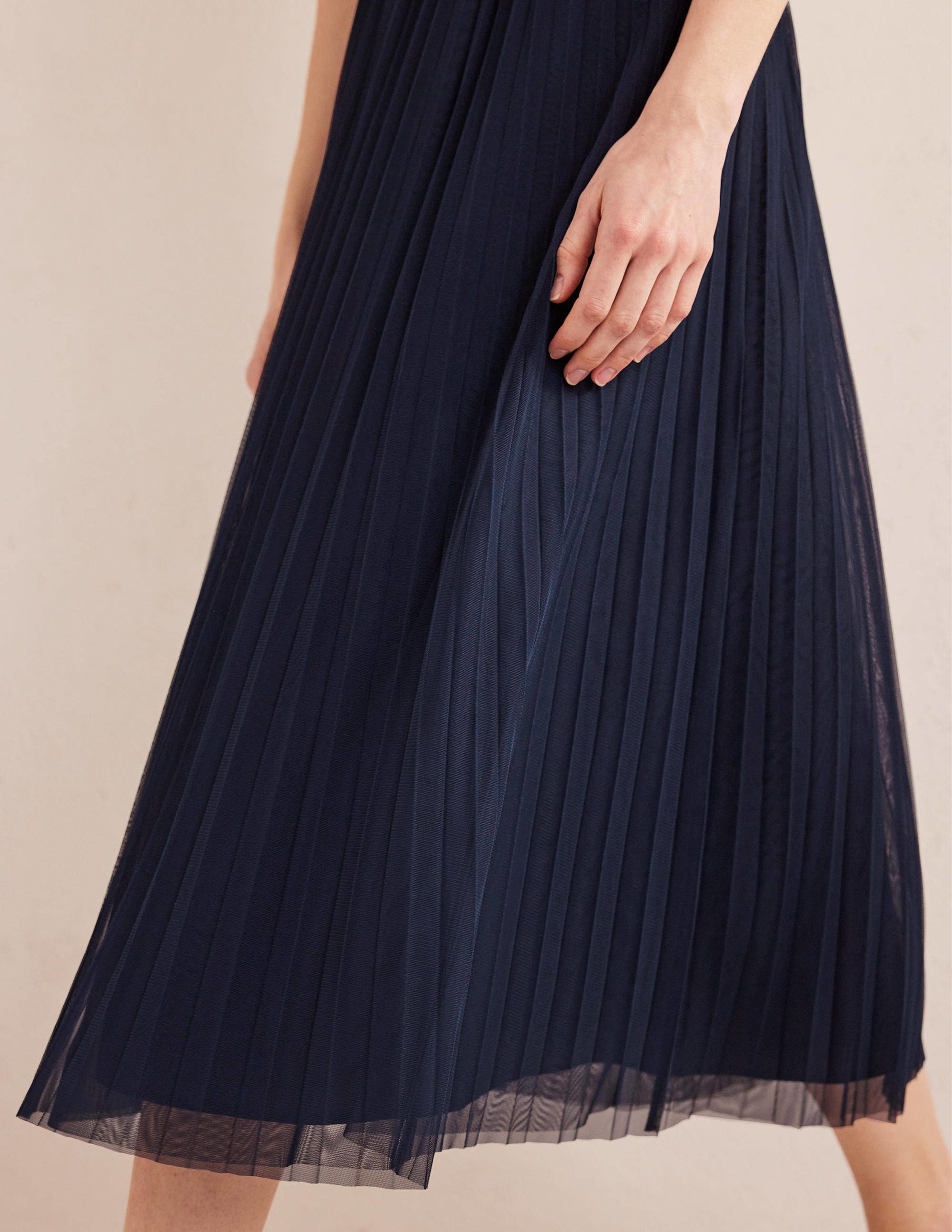 Pleated Tulle Skirt-Navy - Image 2