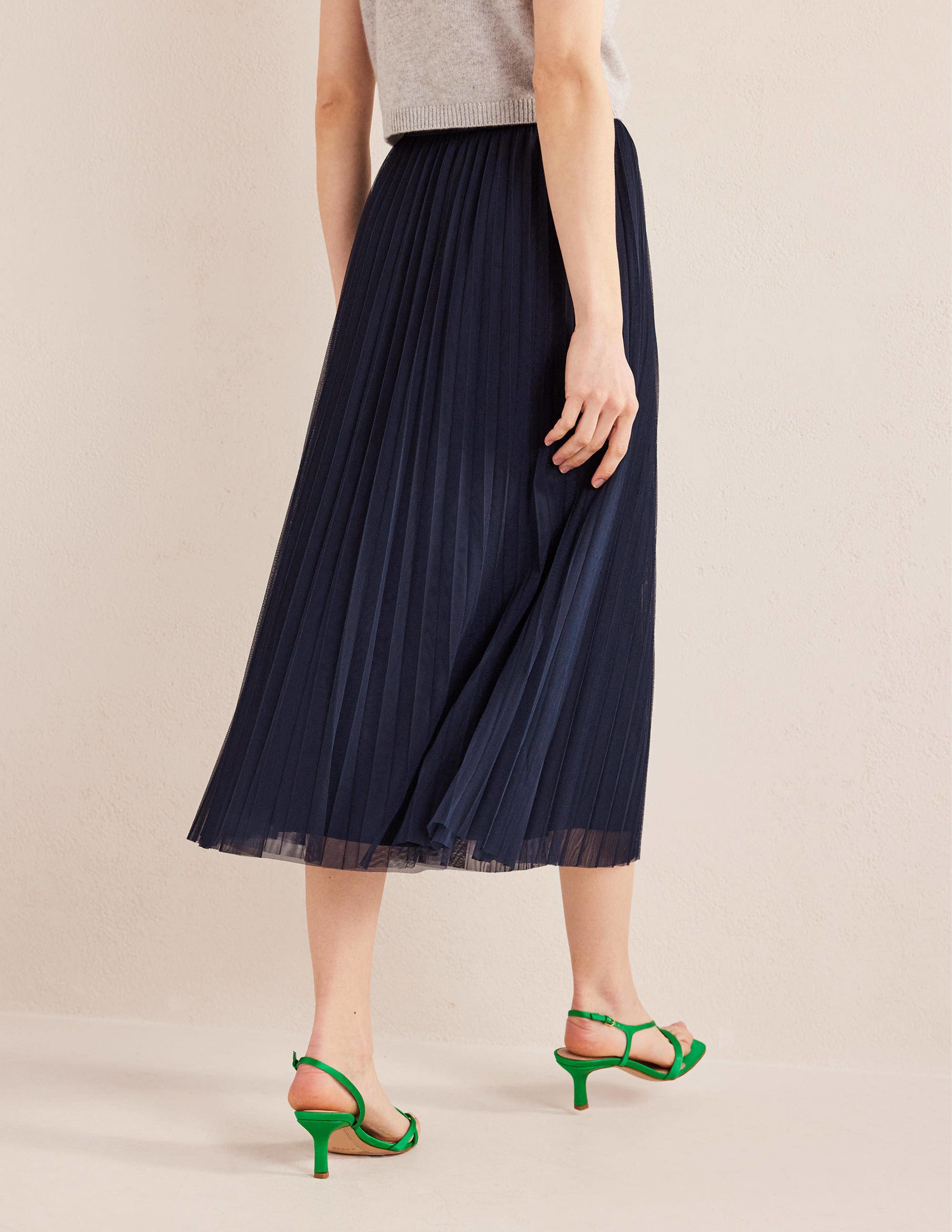 Pleated Tulle Skirt-Navy - Image 3
