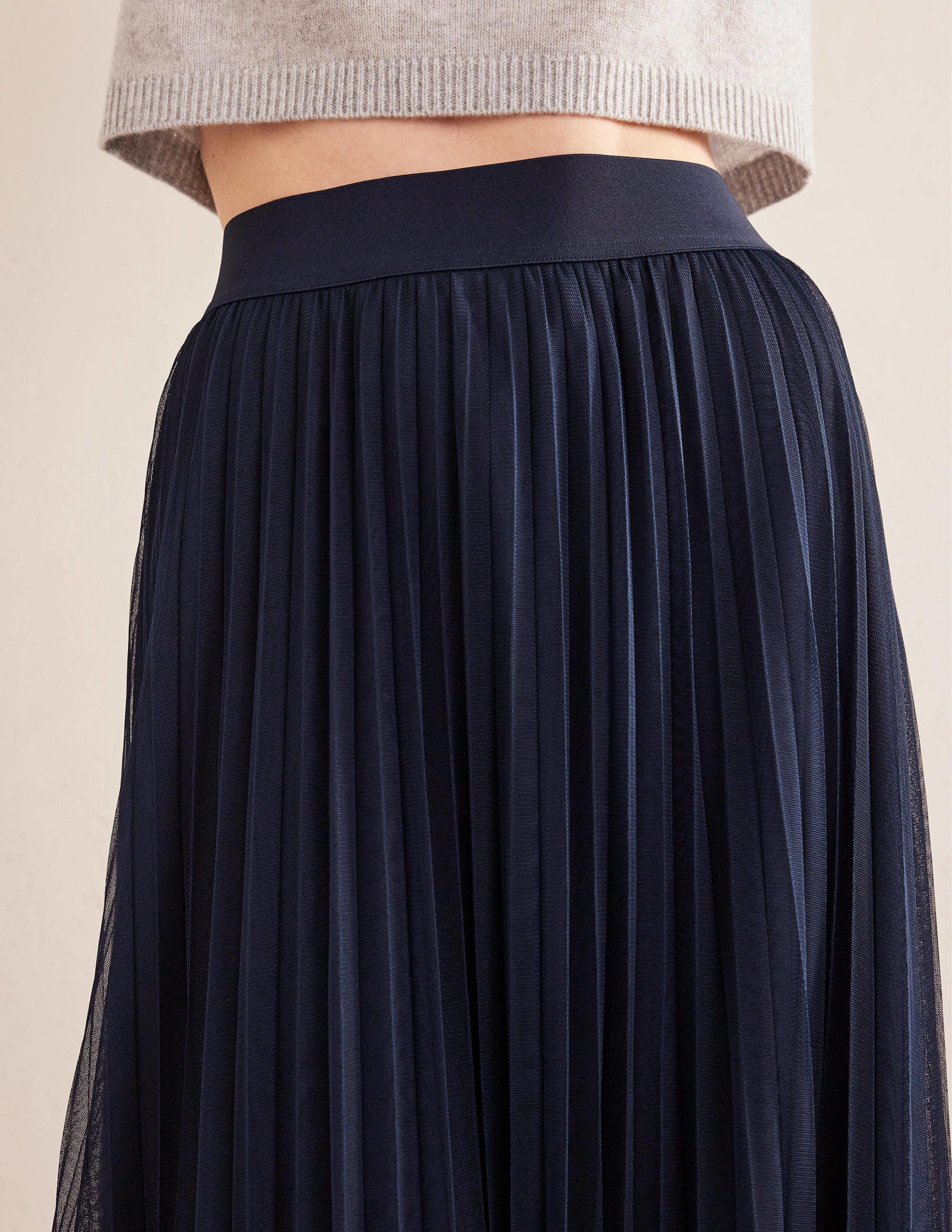 Pleated Tulle Skirt-Navy - Image 4