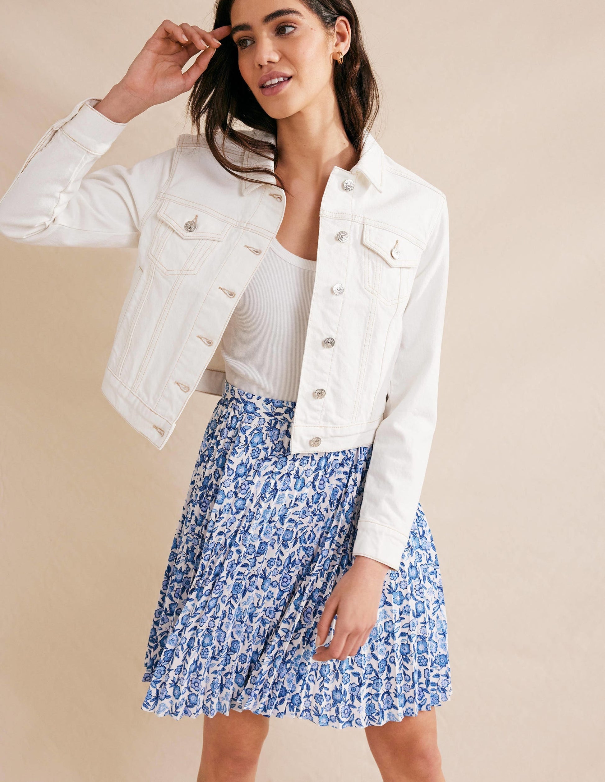 Mini Pleated Skirt-Porcelain Blue, Pansy Bloom-1