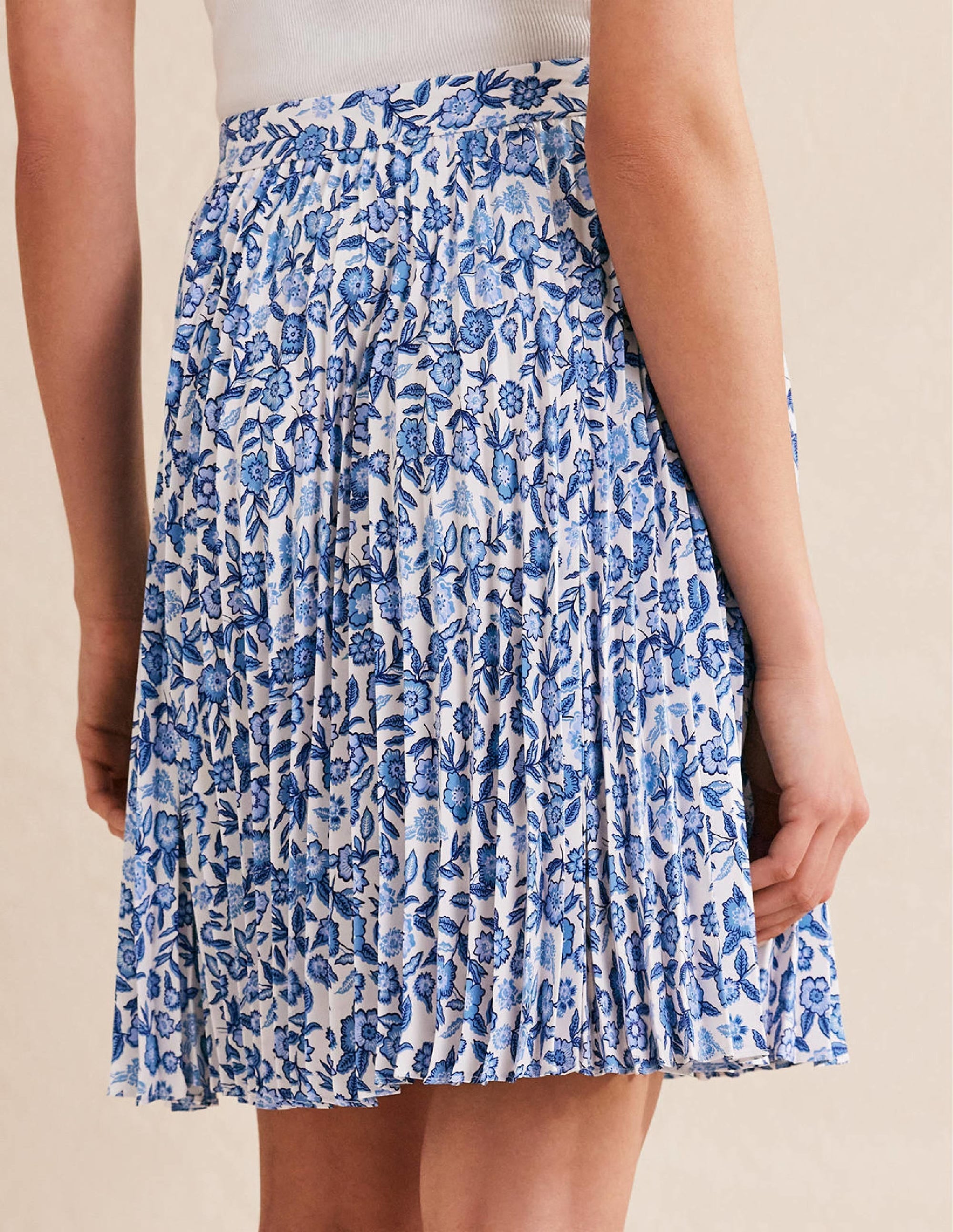 Mini Pleated Skirt-Porcelain Blue, Pansy Bloom - Image 3