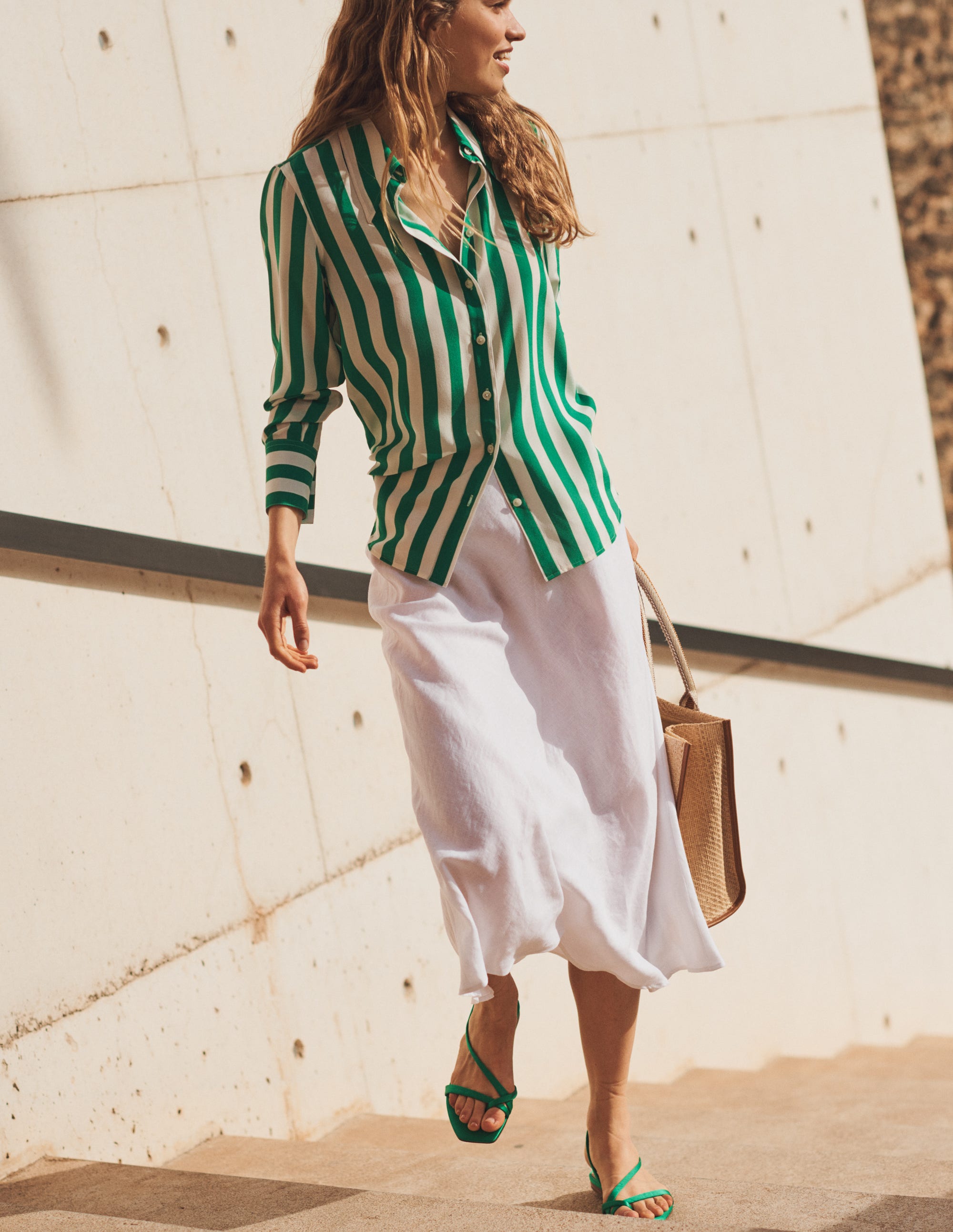 Bias Linen Midi Skirt-White - Image 5