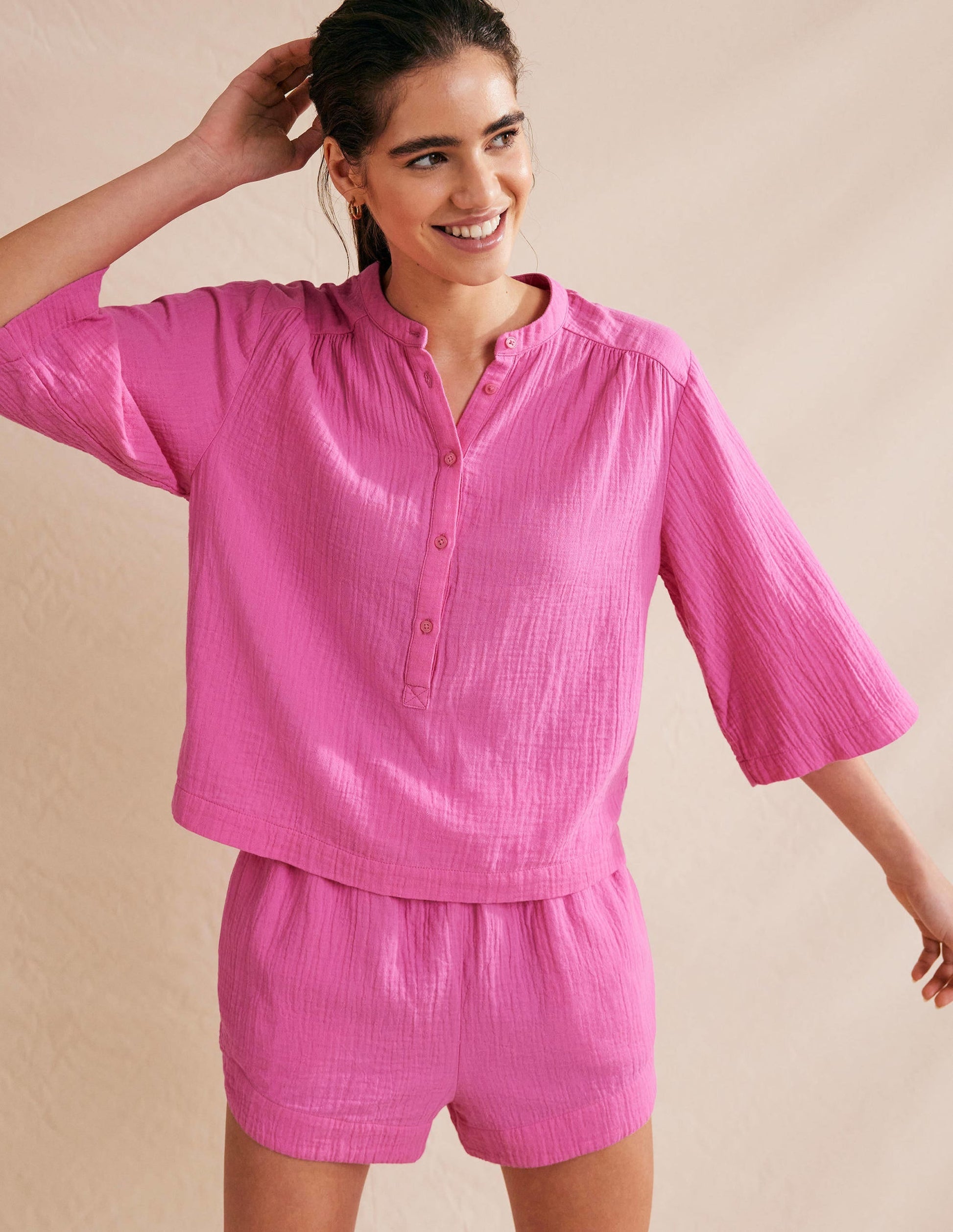 Tie Waist Cheesecloth Shorts-Festival Pink-1
