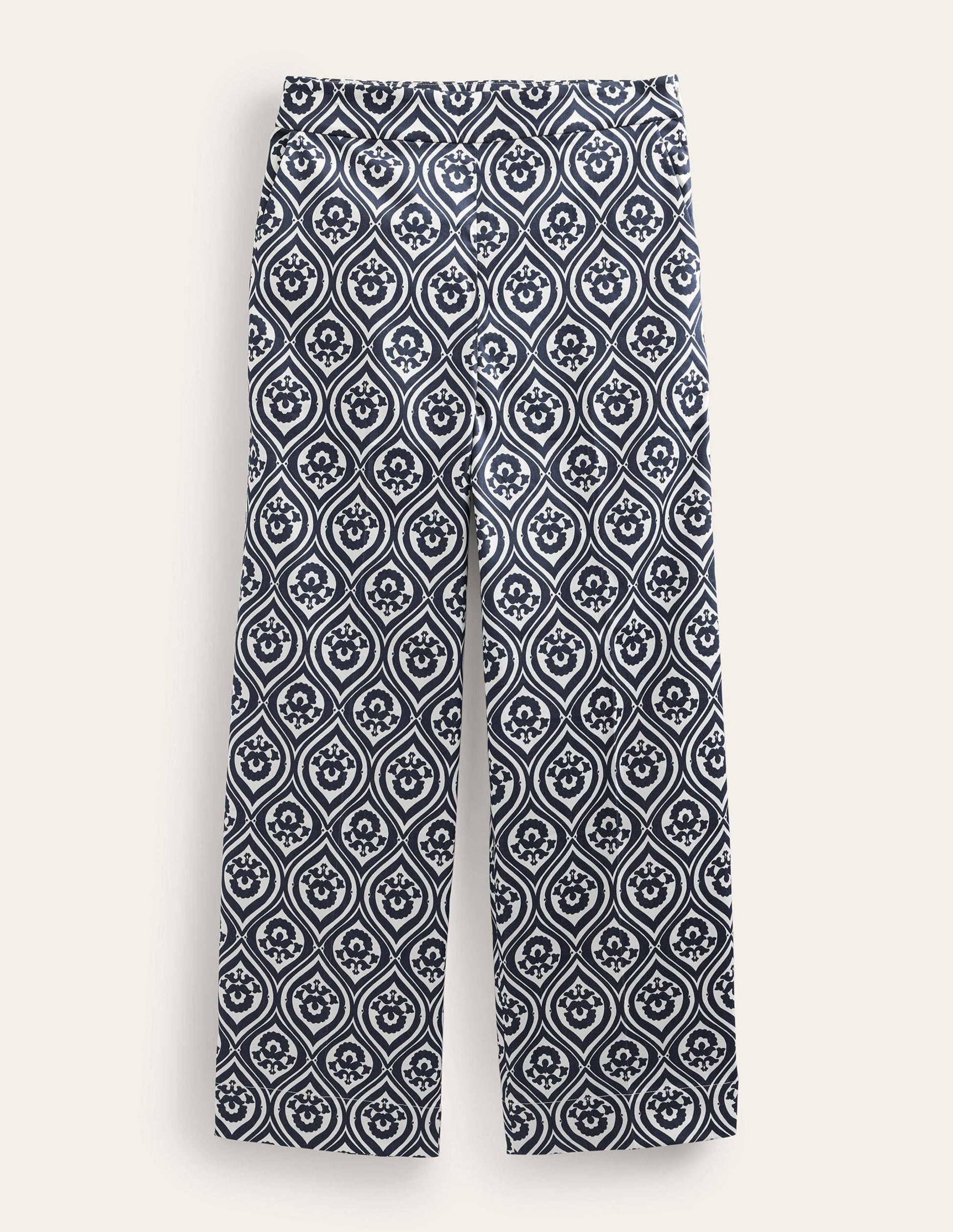 Printed Crop Trousers-French Navy, Geo Cascade Mono-5
