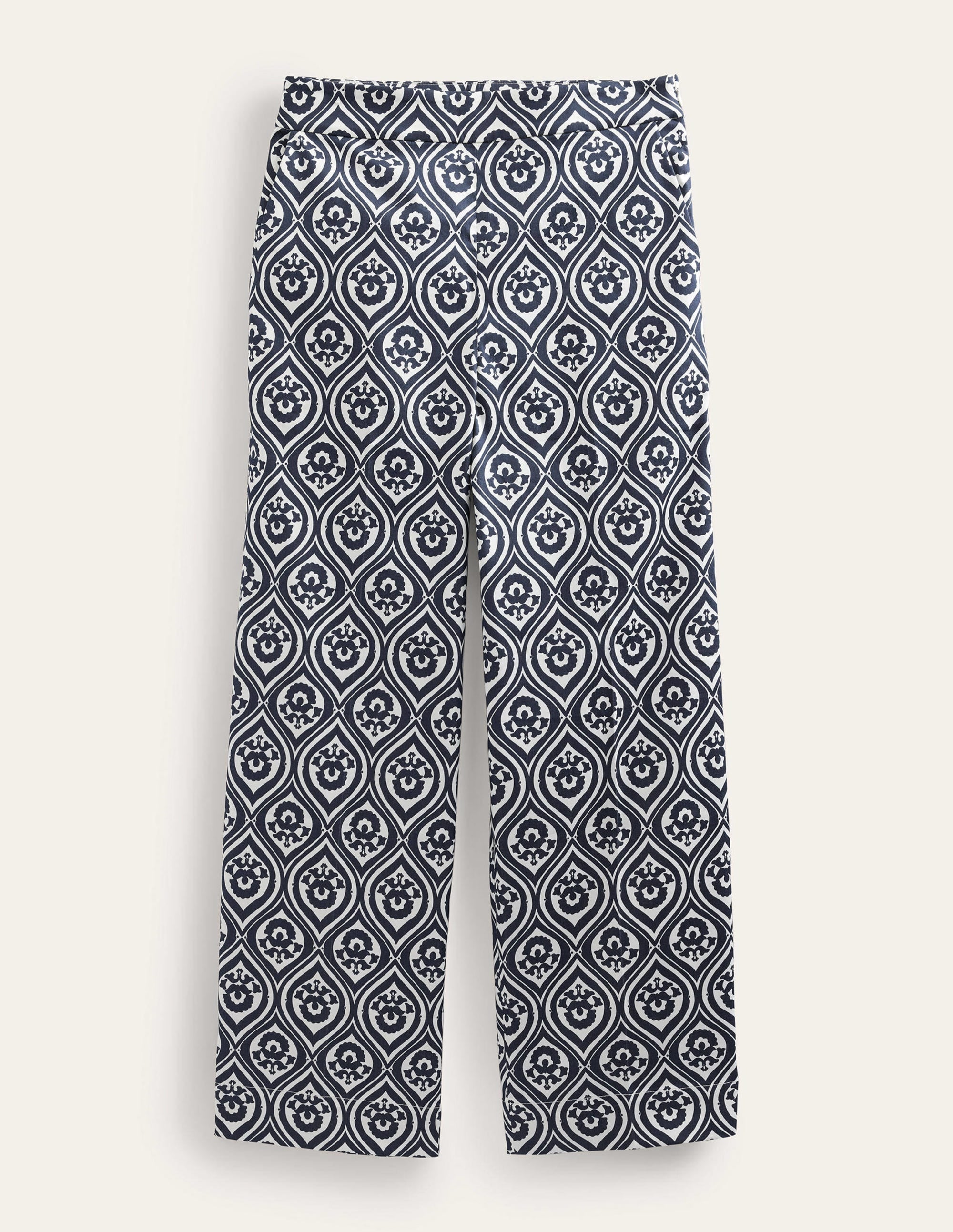Printed Crop Trousers-French Navy, Geo Cascade Mono - Image 5