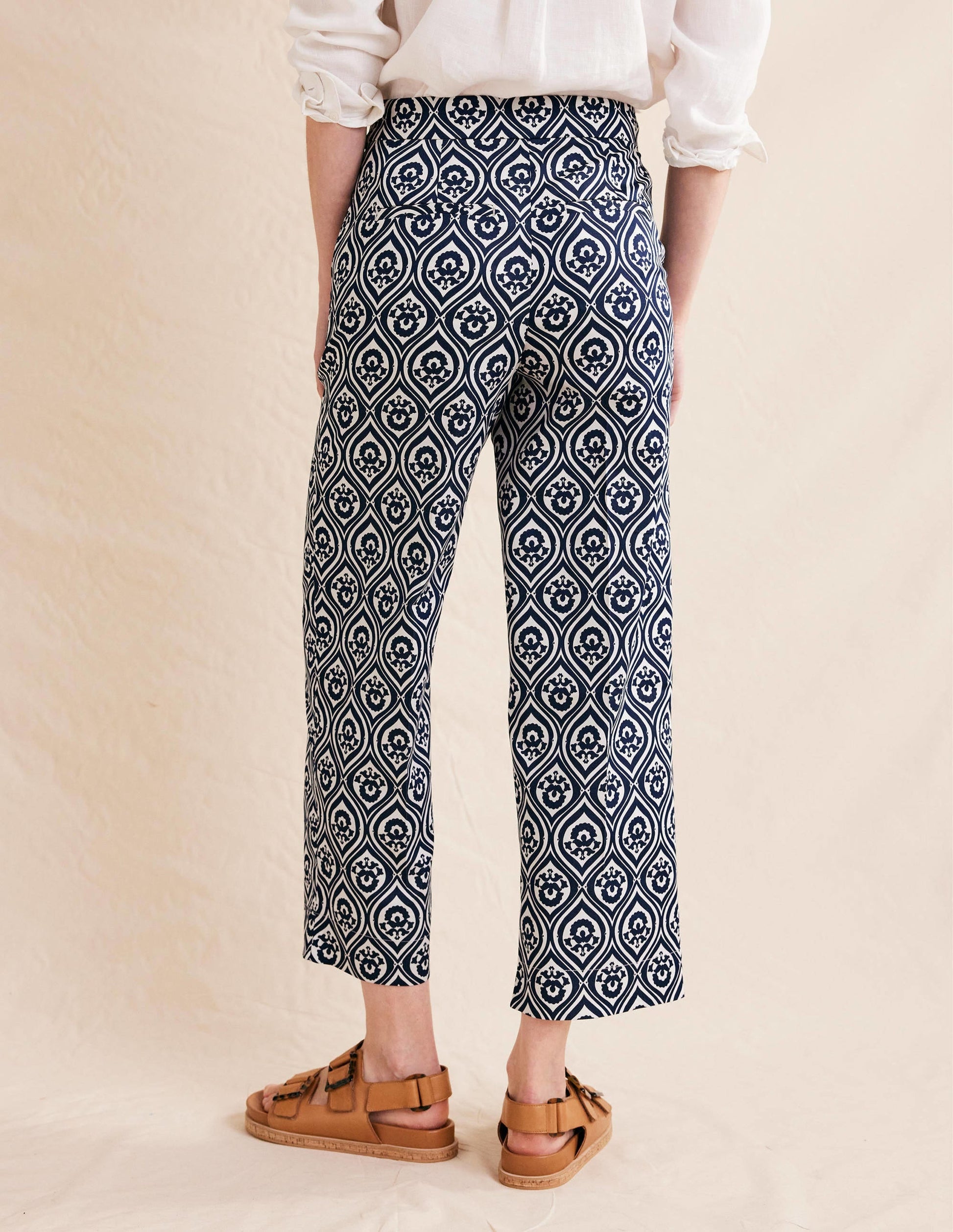 Printed Crop Trousers-French Navy, Geo Cascade Mono-4