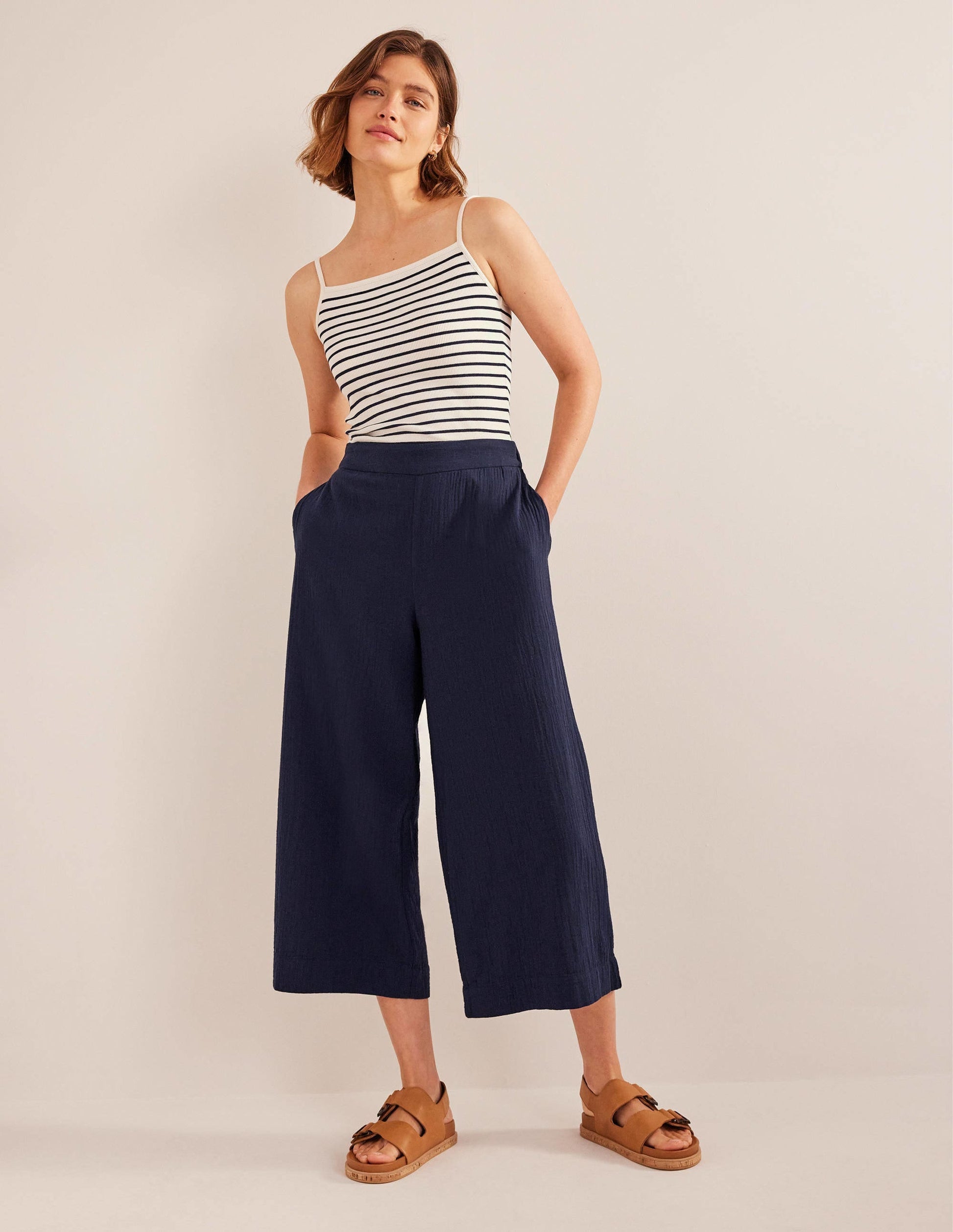 Pull-on Doublecloth Trousers-Navy-1
