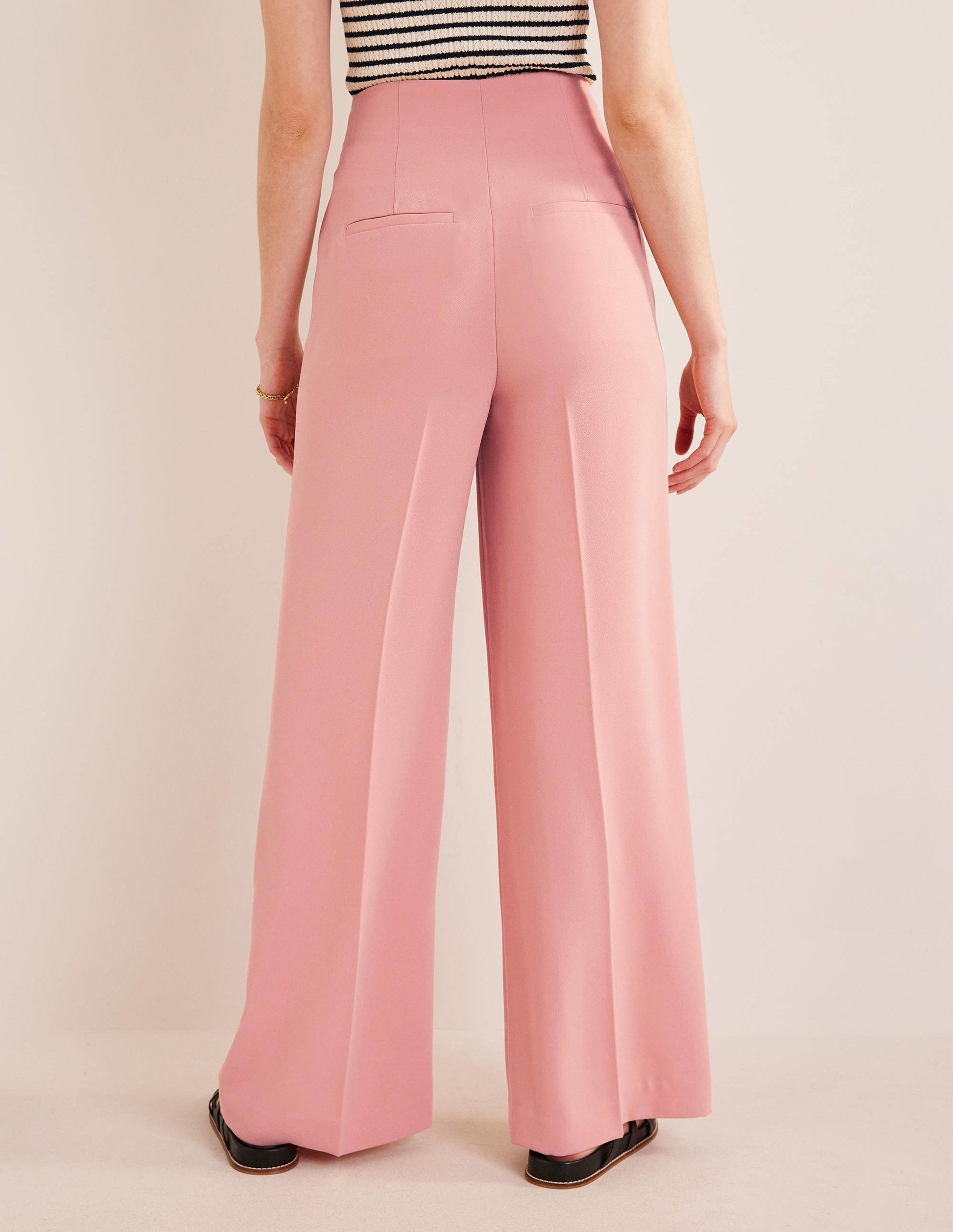 Wide Leg Crepe Trousers-Rose Pink-3