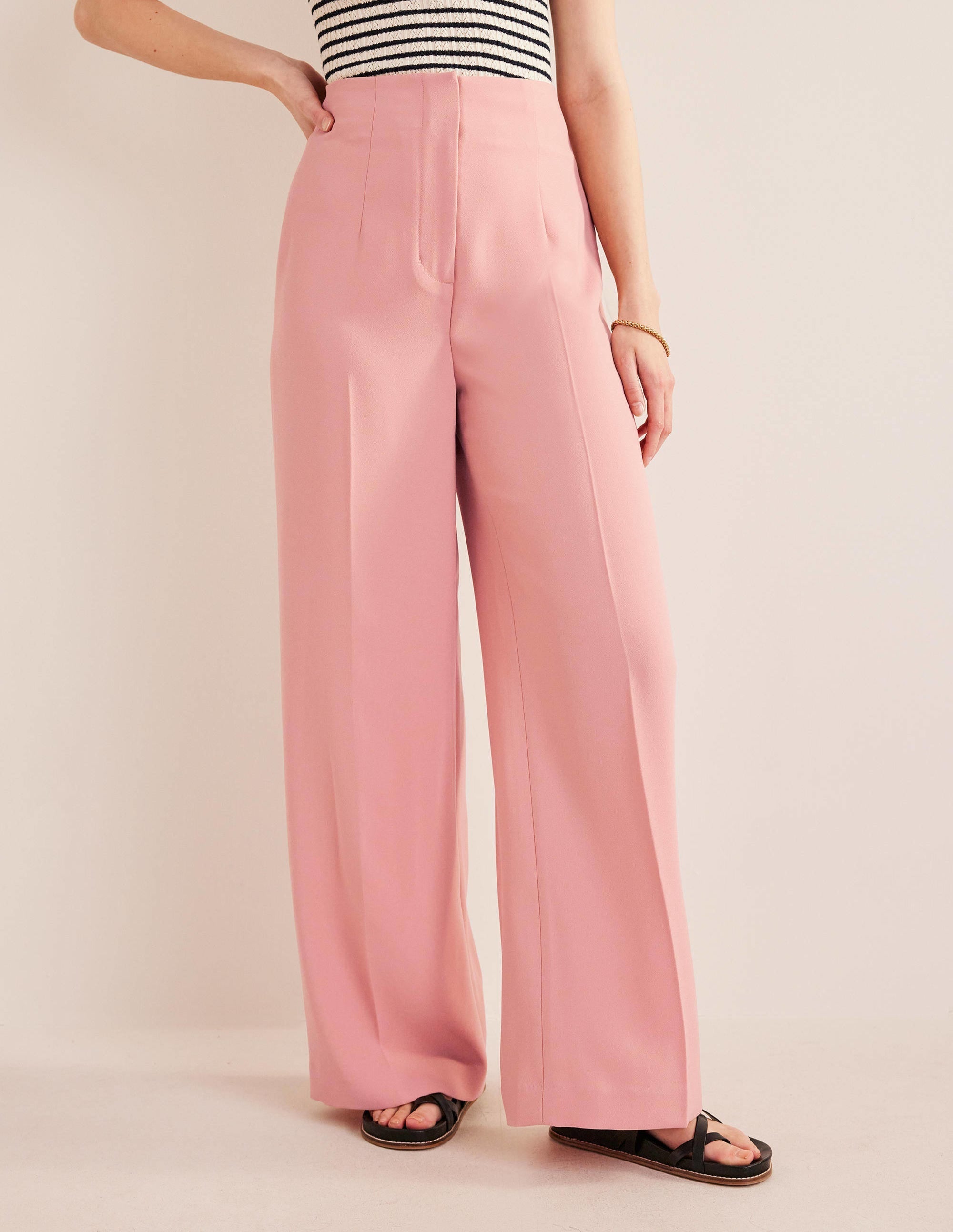 Wide Leg Crepe Trousers-Rose Pink - Image 4