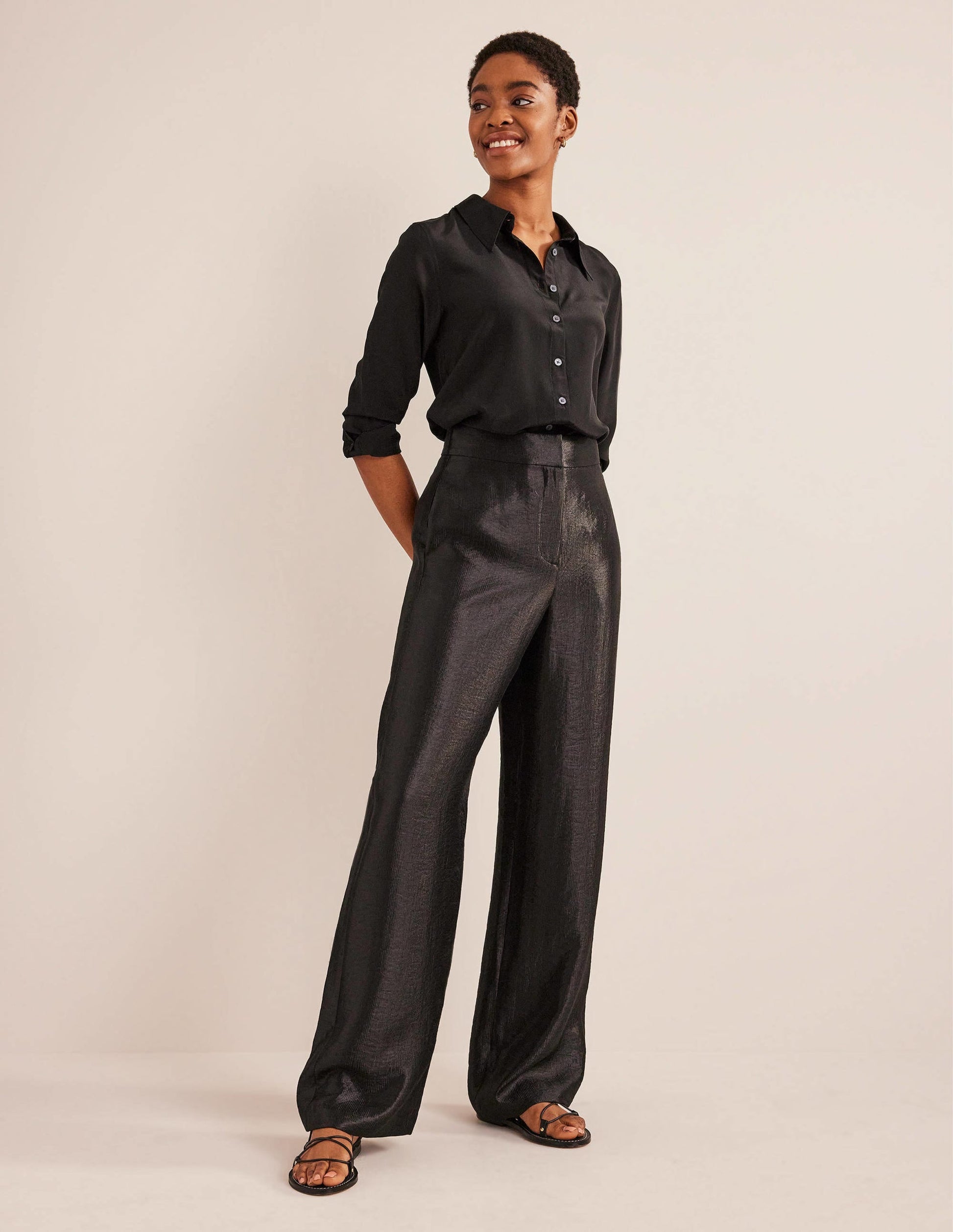 High Rise Palazzo Trousers-Black-1