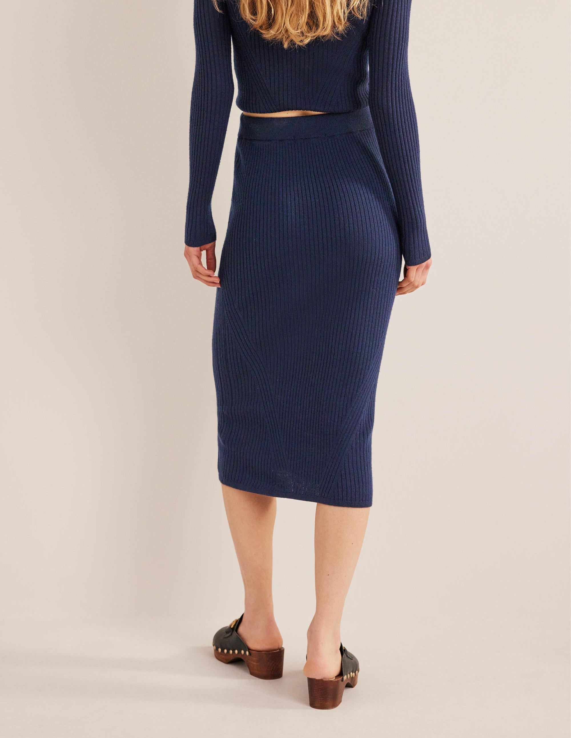 Merino Knit Midi Skirt-Navy - Image 3