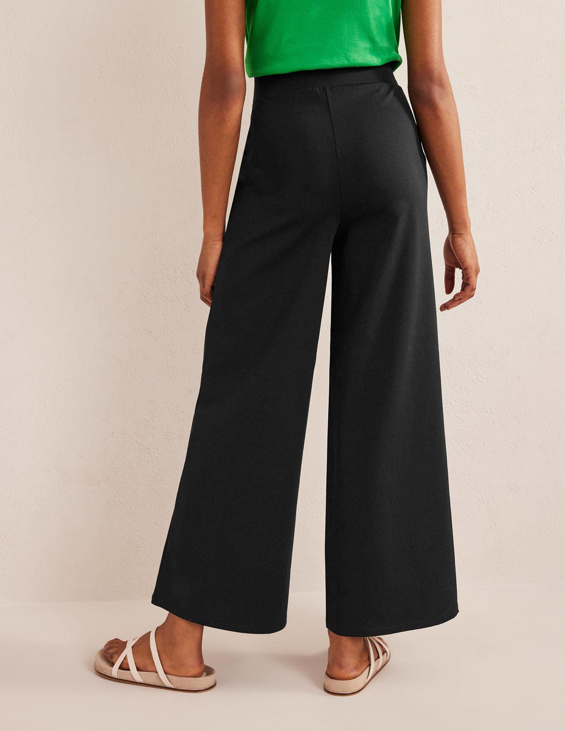 Wide Leg Jersey Trousers-Black-3