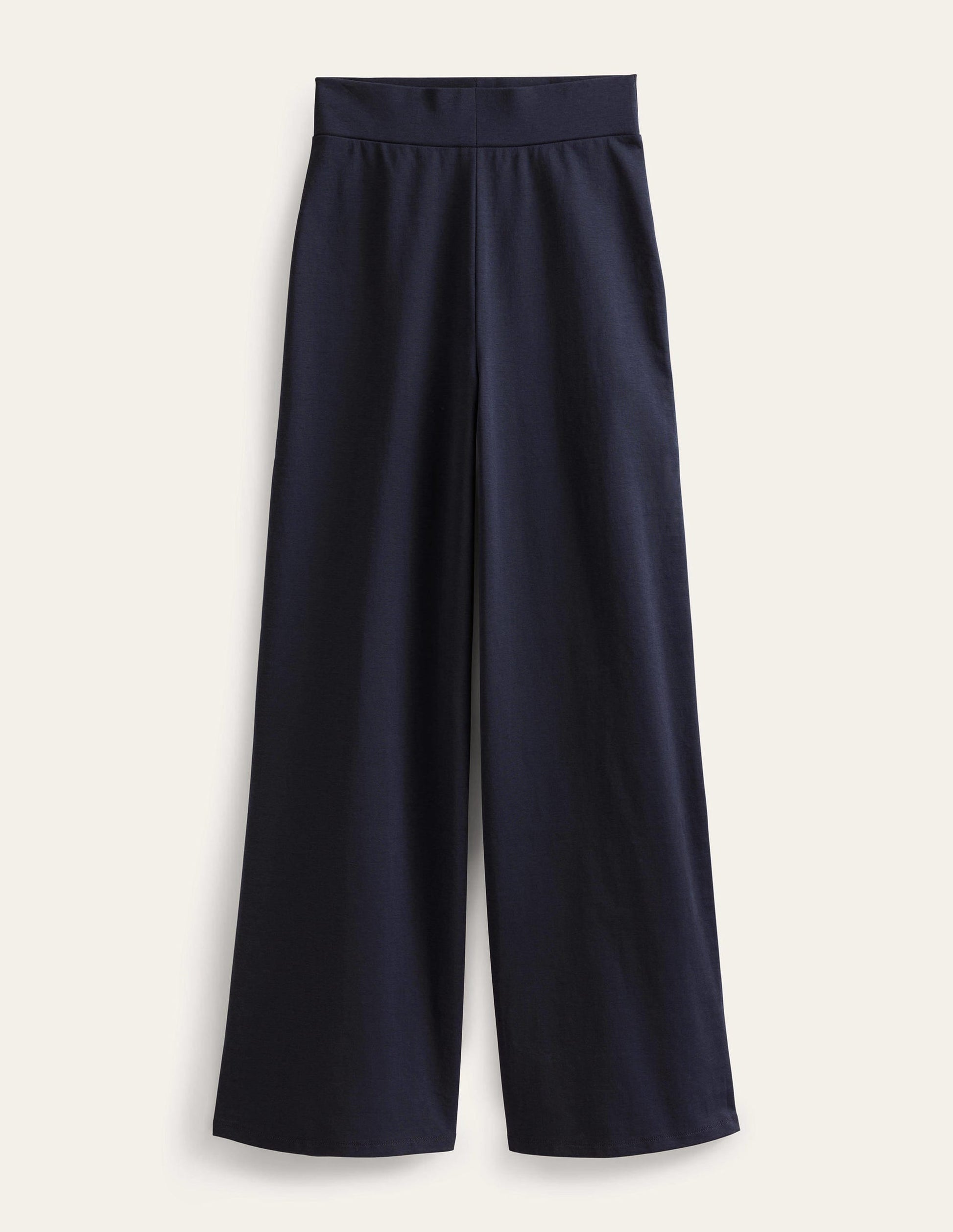 Wide Leg Jersey Trousers-Navy-5