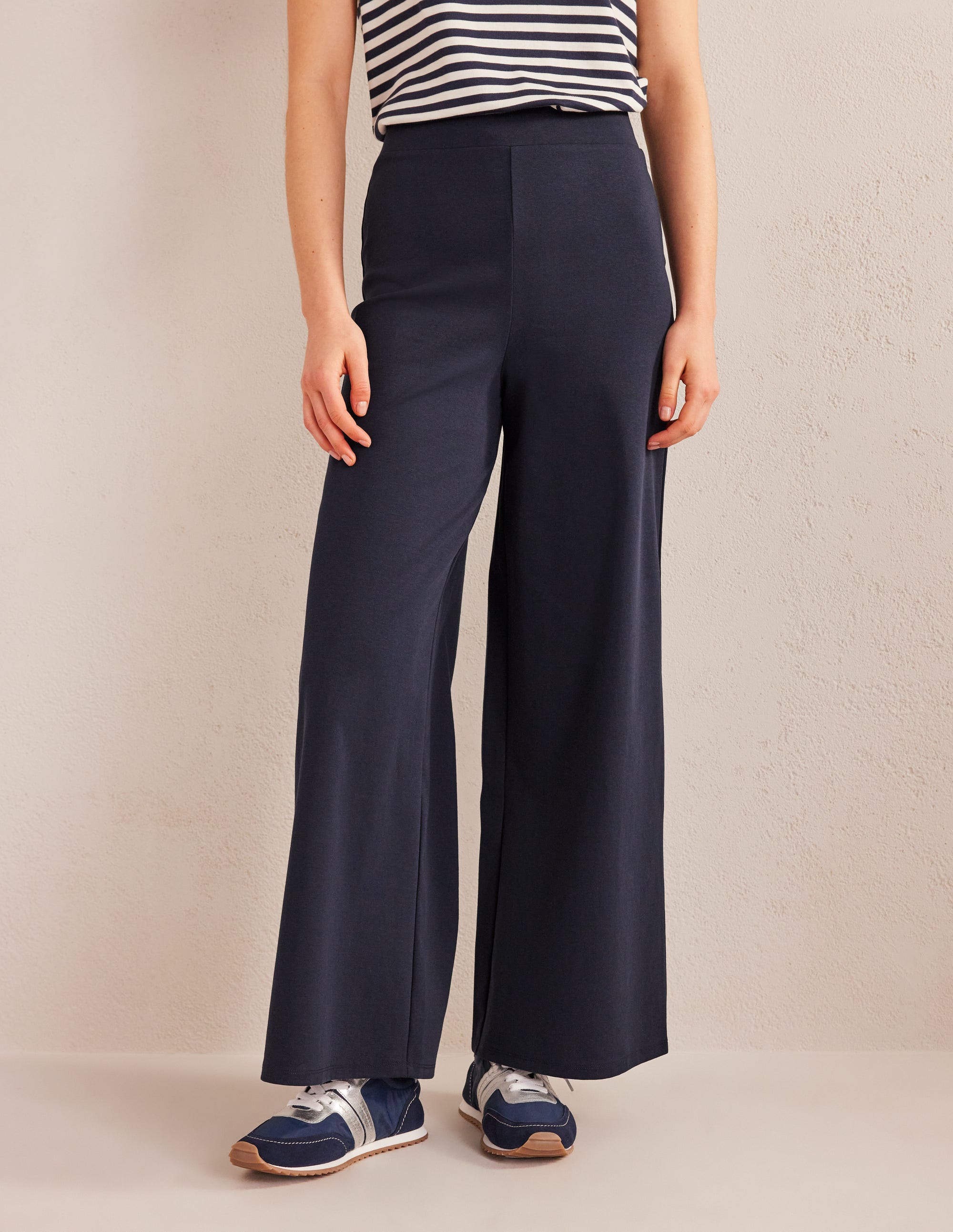 Wide Leg Jersey Trousers-Navy - Image 4