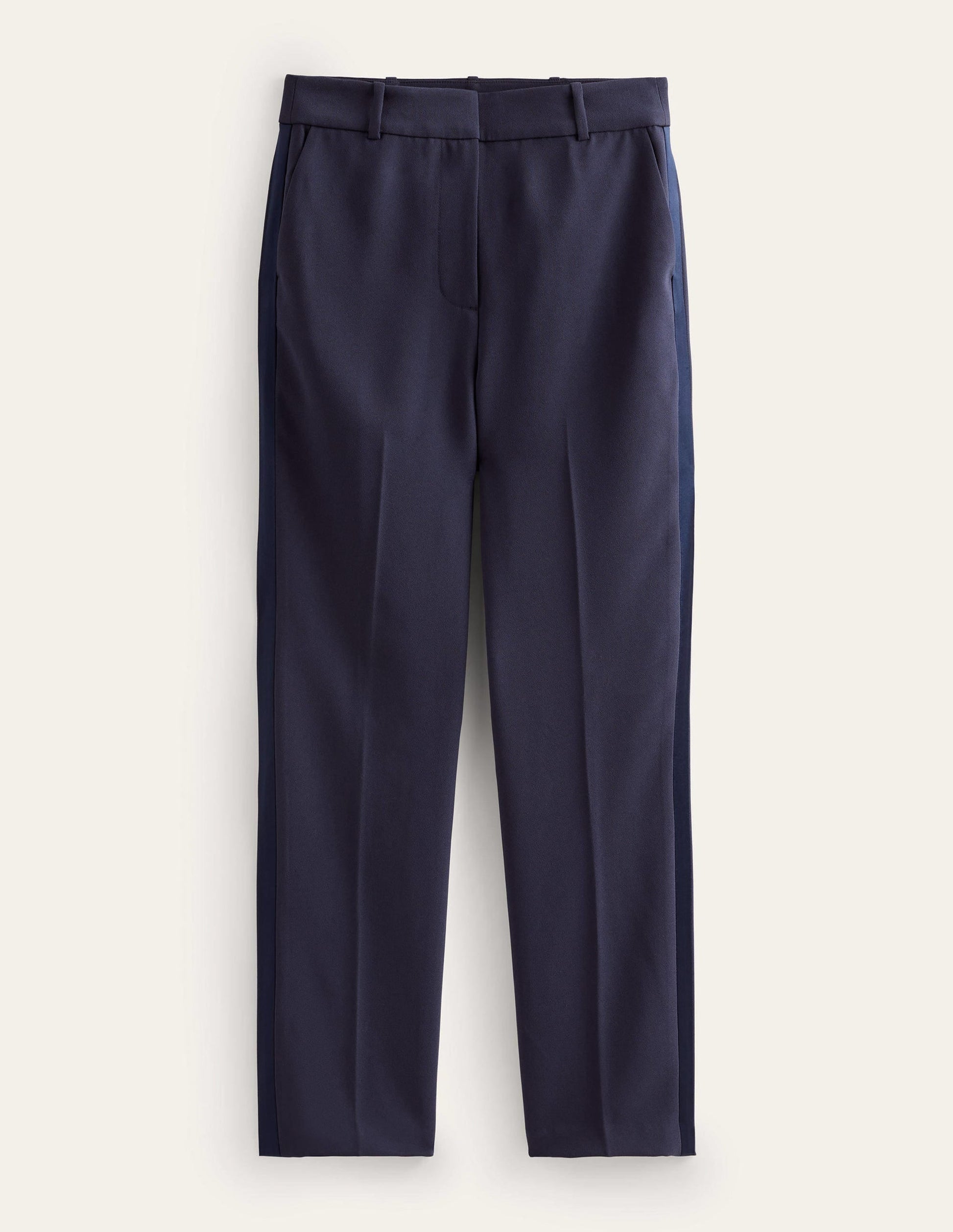 Straight Crepe Trousers-Navy with side stripe-5