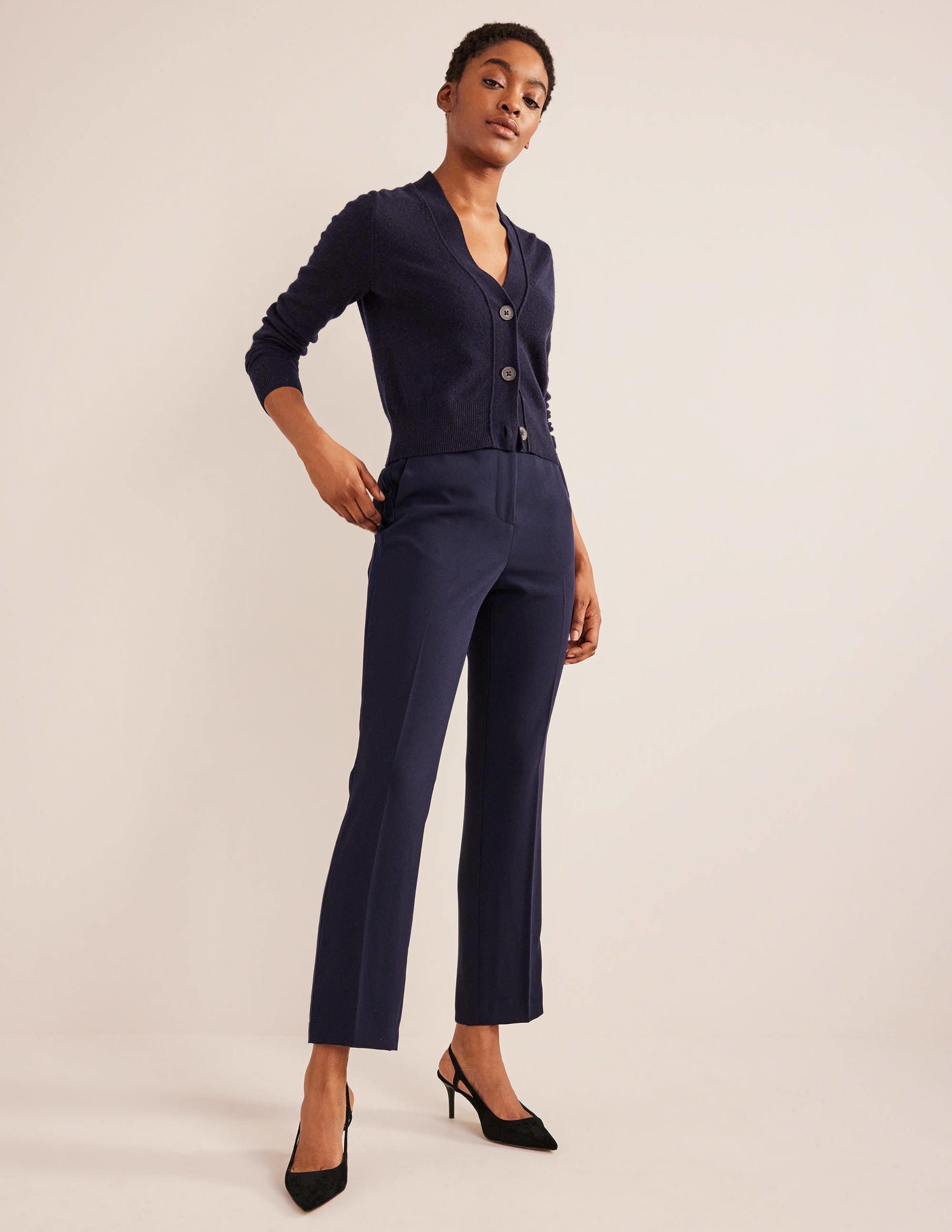Straight Crepe Trousers-Navy with side stripe - Image 1