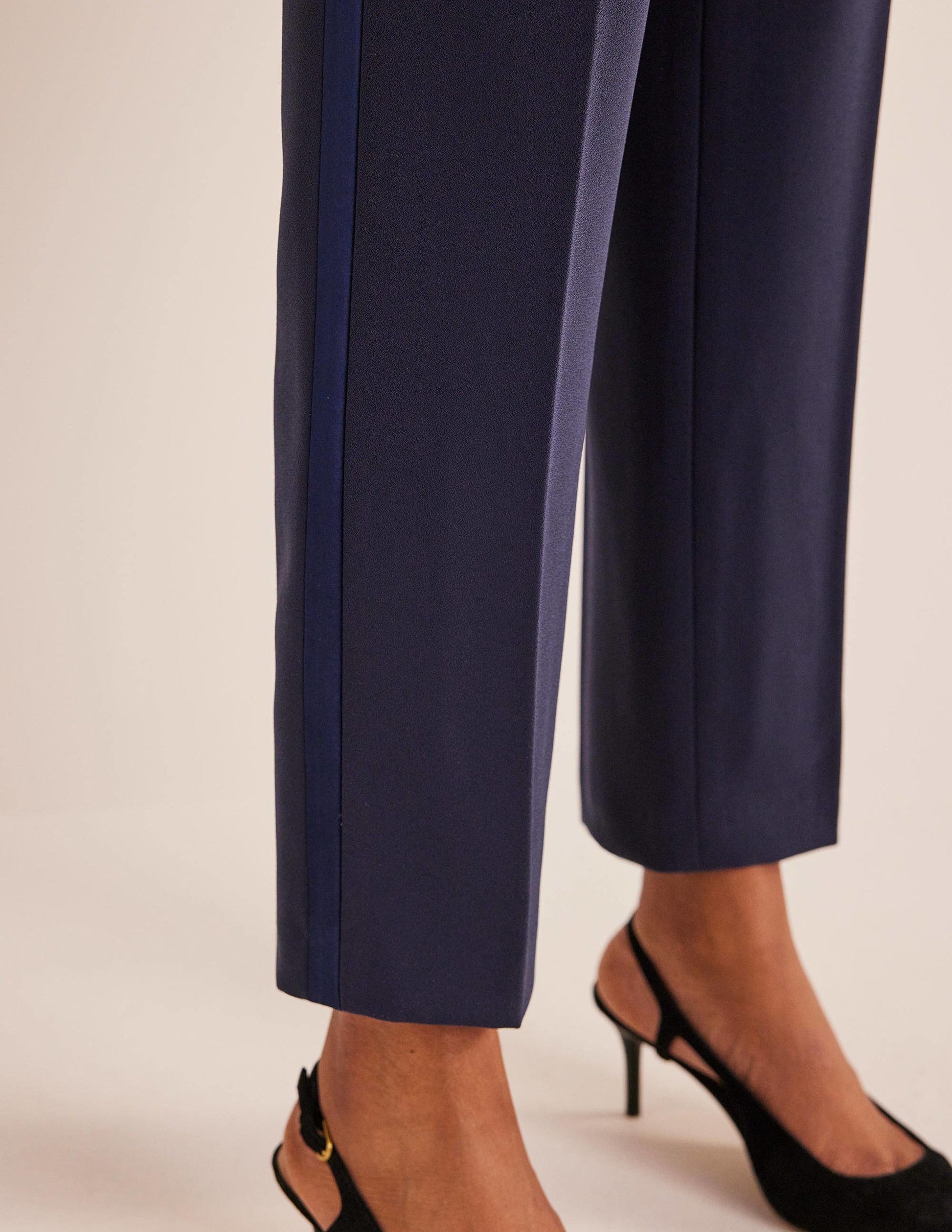 Straight Crepe Trousers-Navy with side stripe-2