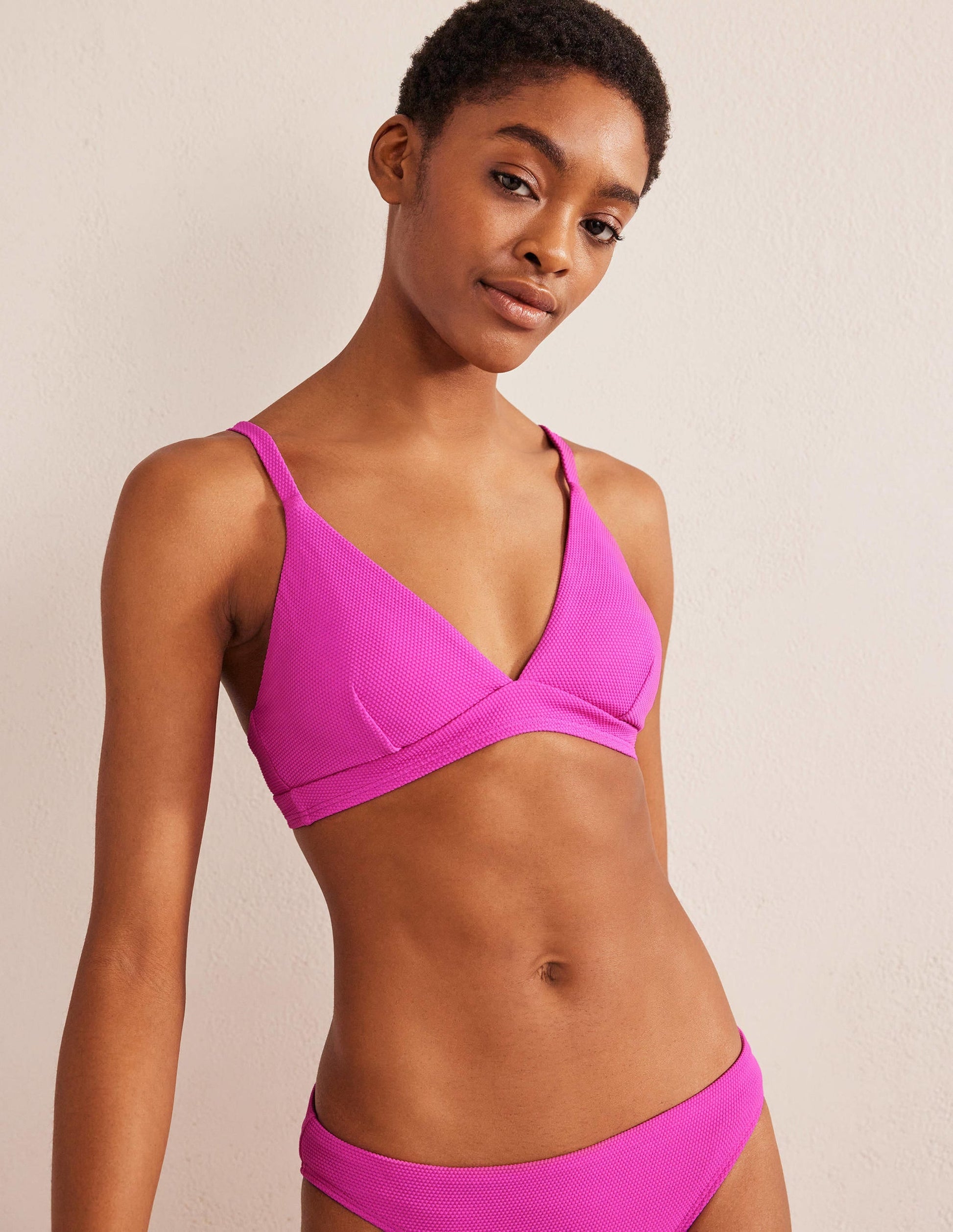 Arezzo V-neck Bikini Top-Amazing Pink Texture-1
