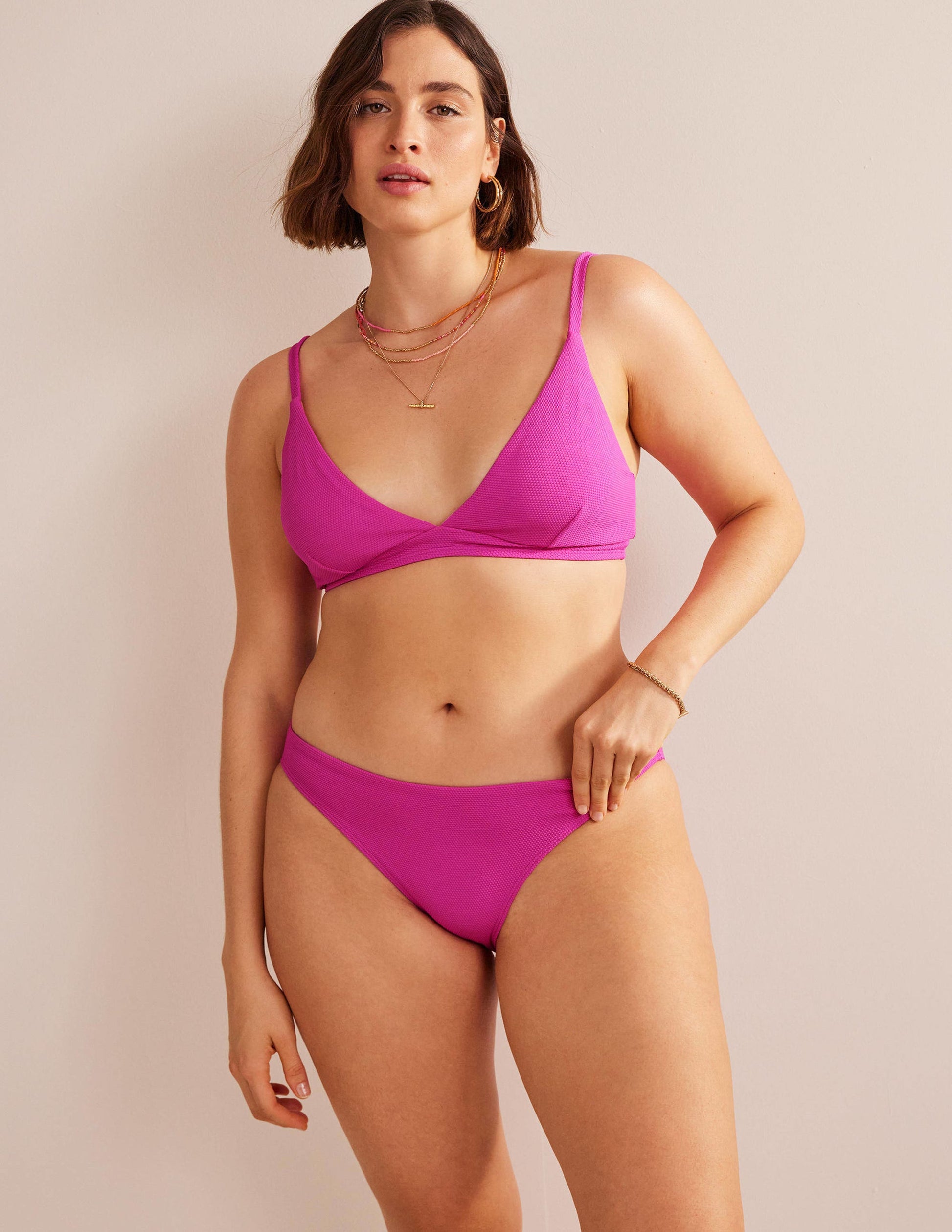 Arezzo V-neck Bikini Top-Amazing Pink Texture-5