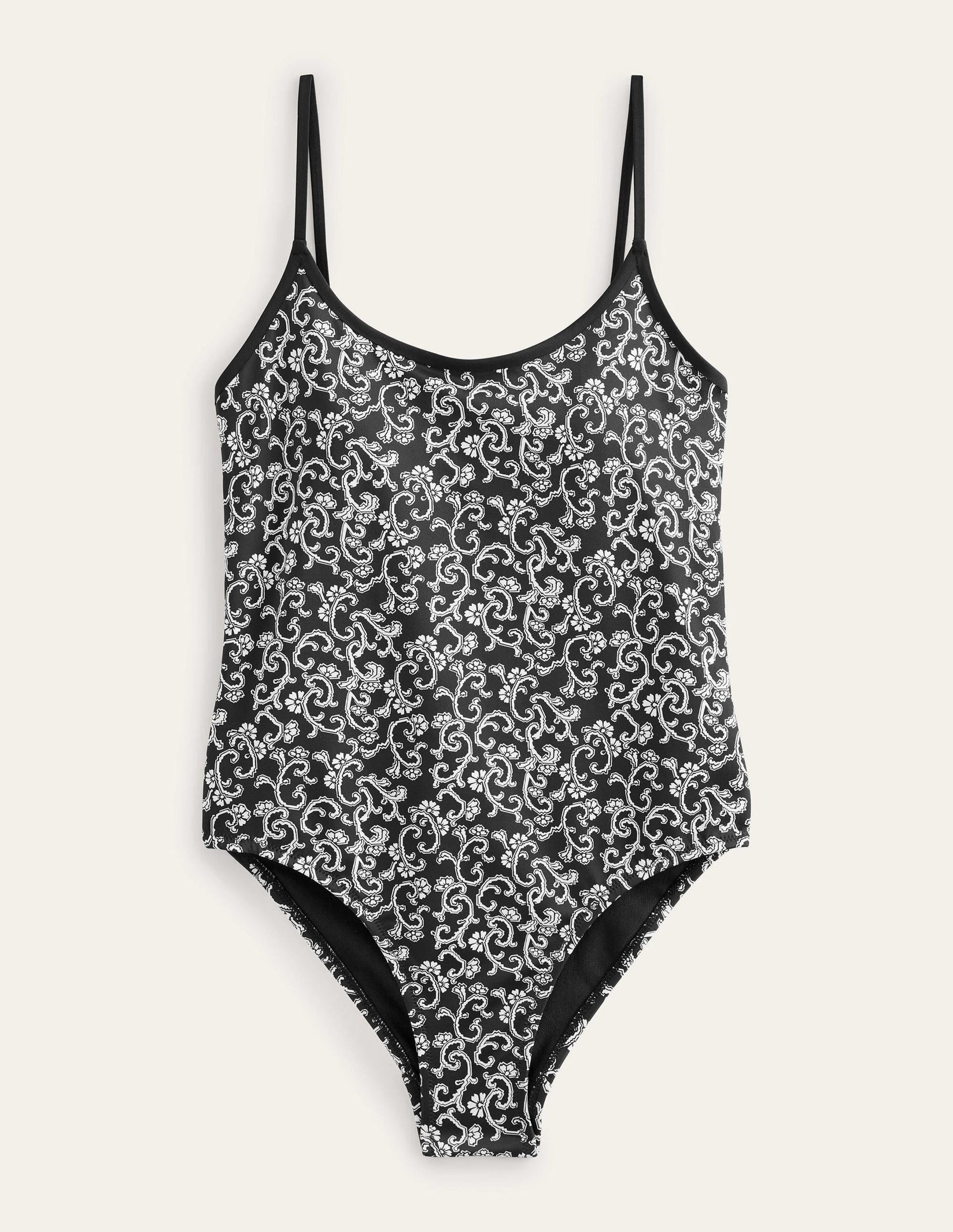 Scoop Tie Back Swimsuit-Nero, Swirl Sprig-5