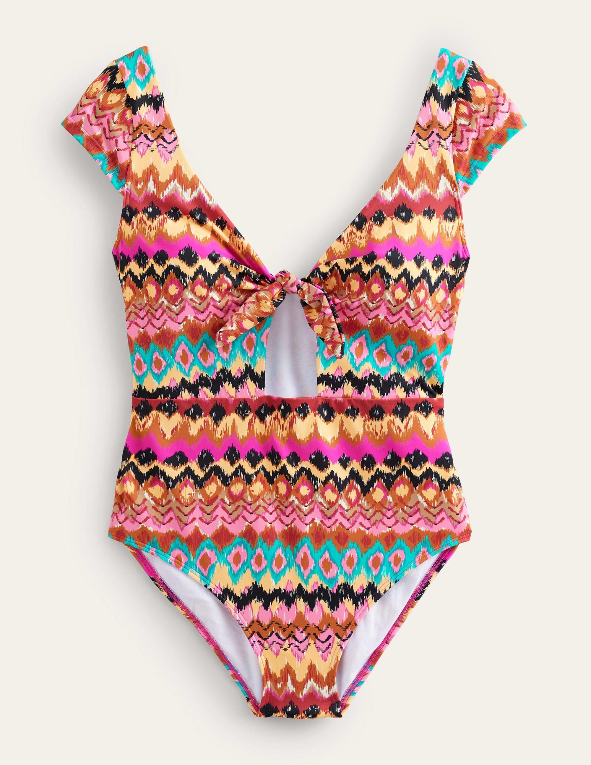 Cap Sleeve Tie Swimsuit-Multi Ikat - Image 7