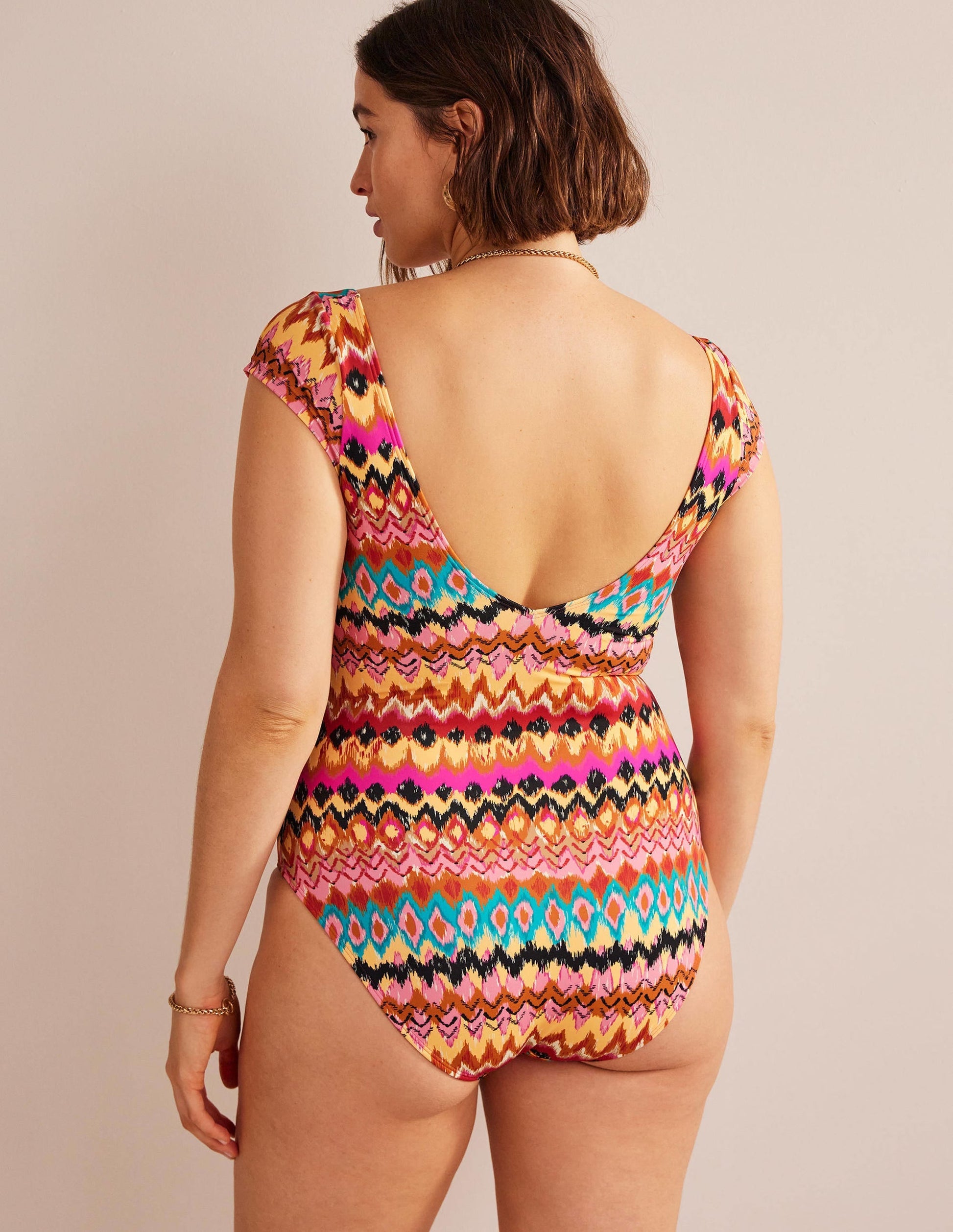 Cap Sleeve Tie Swimsuit-Multi Ikat-6