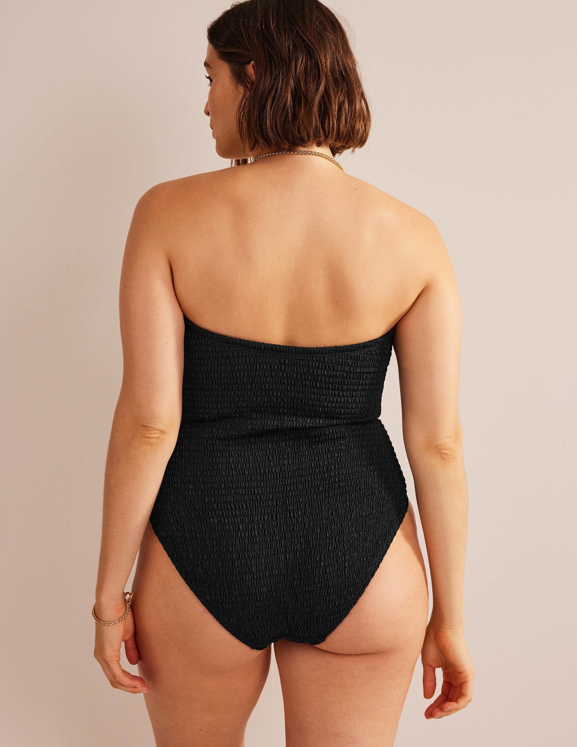 Milos Smocked Bandeau Swimsuit-Black-6