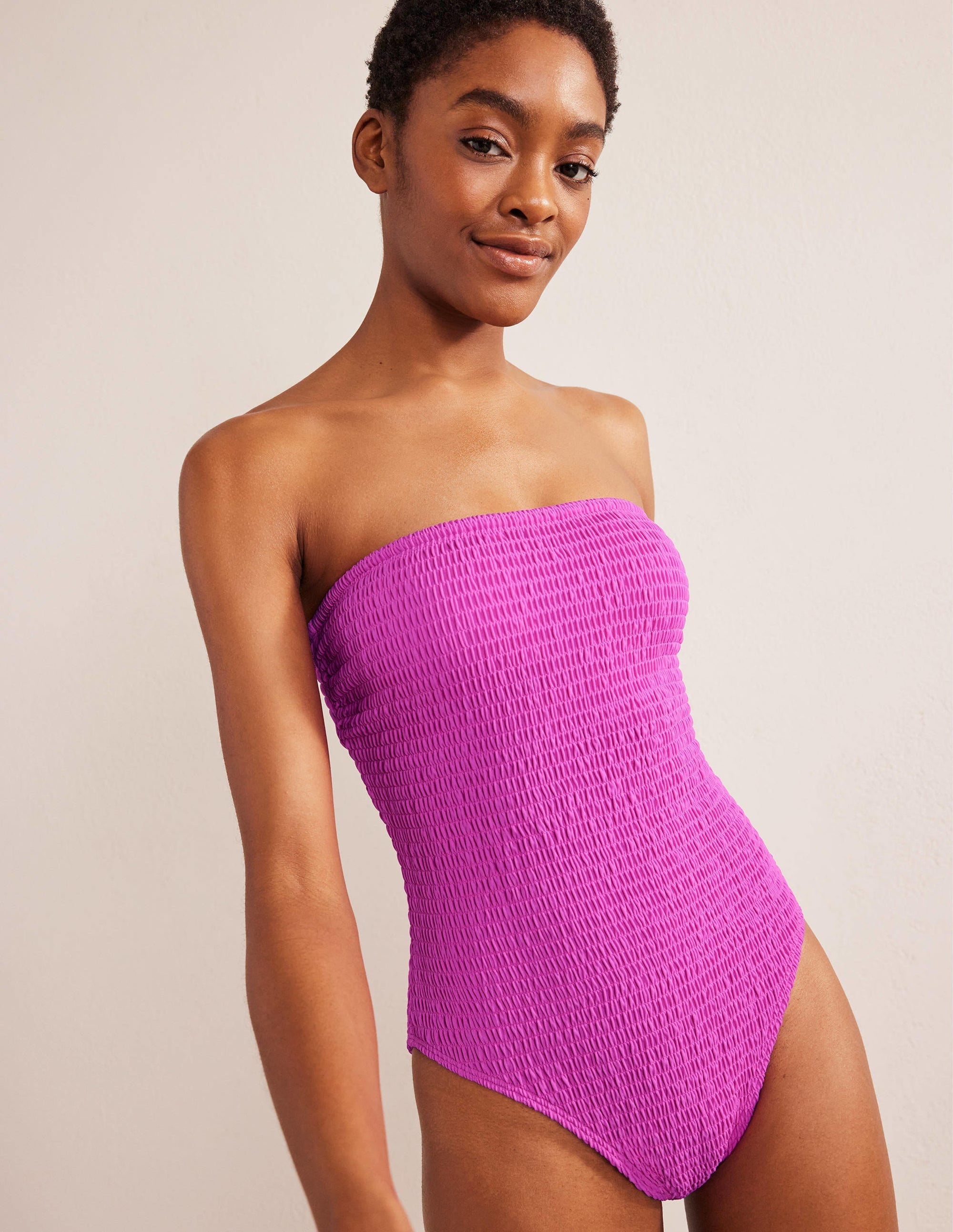 Milos Smocked Bandeau Swimsuit-Amazing Pink - Image 1