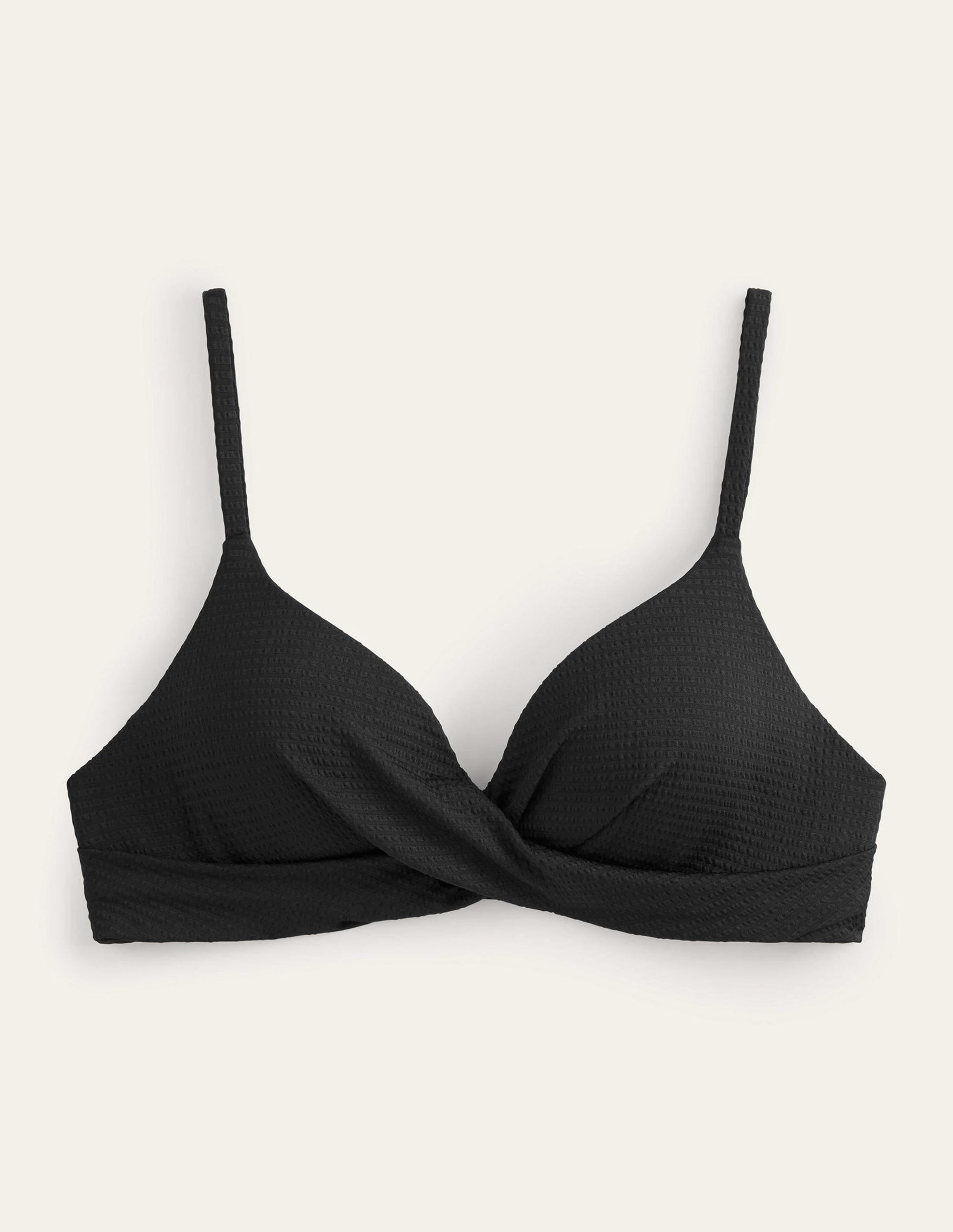 Capri Cup-size Bikini Top-Black Seersucker Texture-2