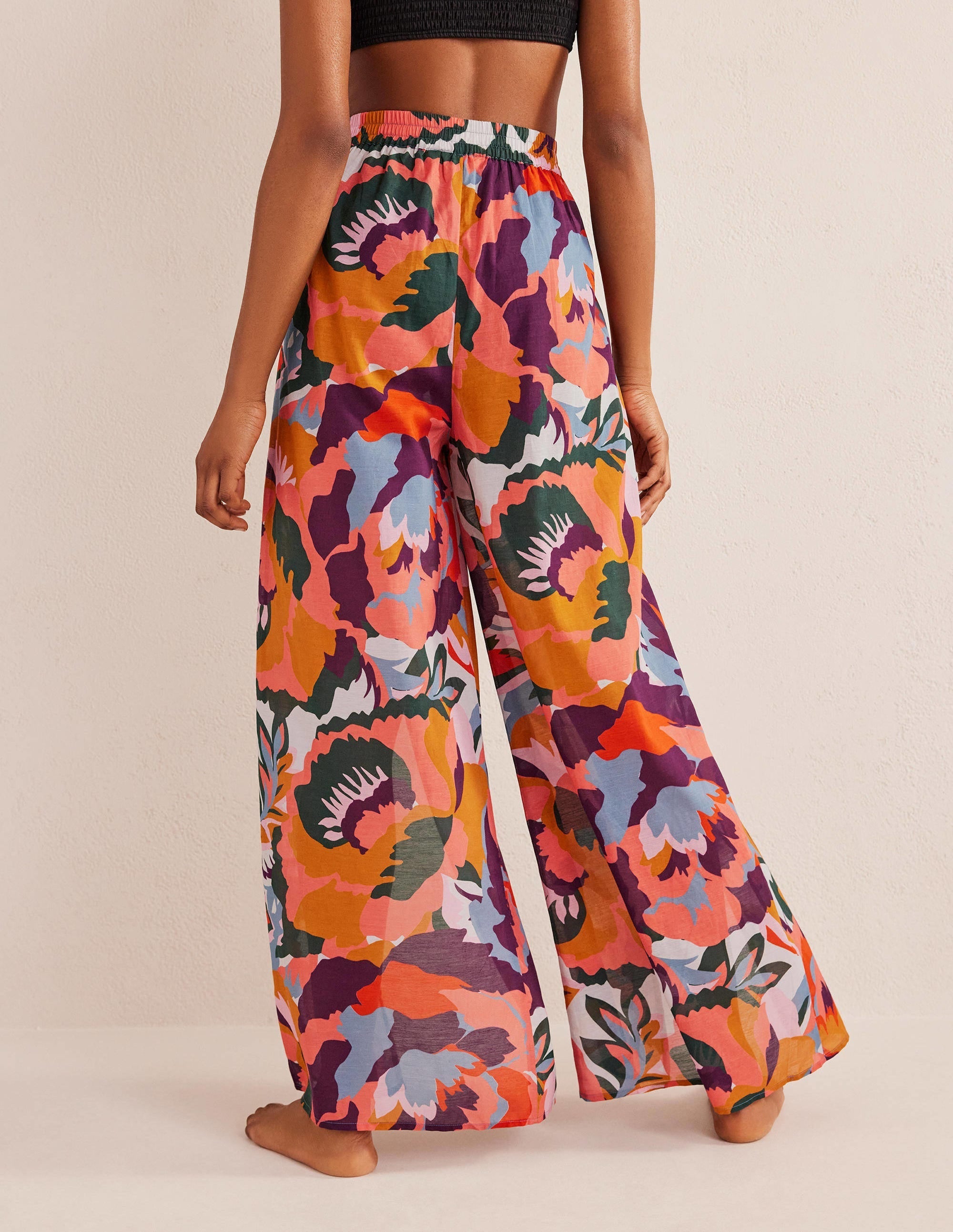 Pull On Side Split Trousers-Multi, Abstract Rose - Image 2
