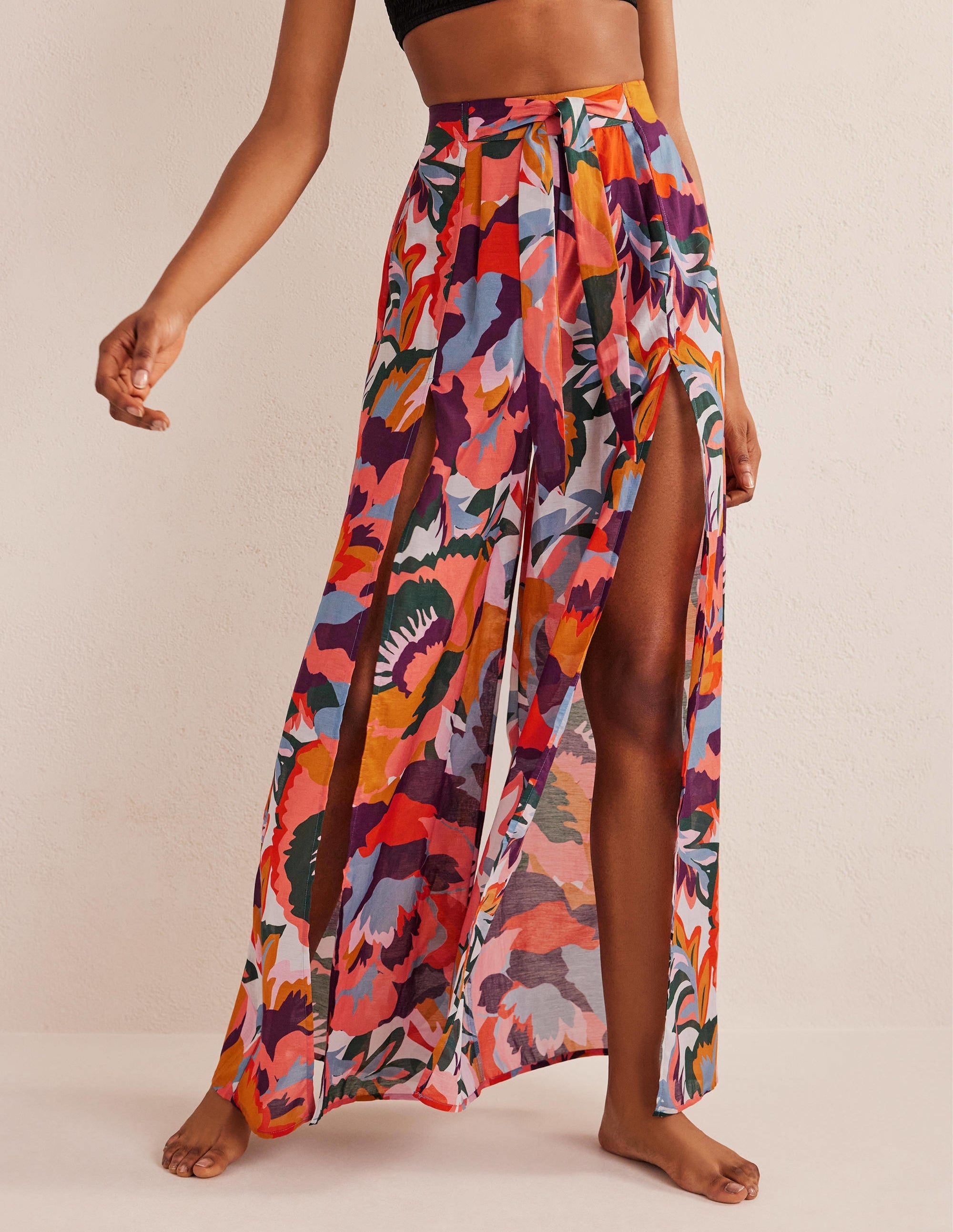 Pull On Side Split Trousers-Multi, Abstract Rose - Image 3