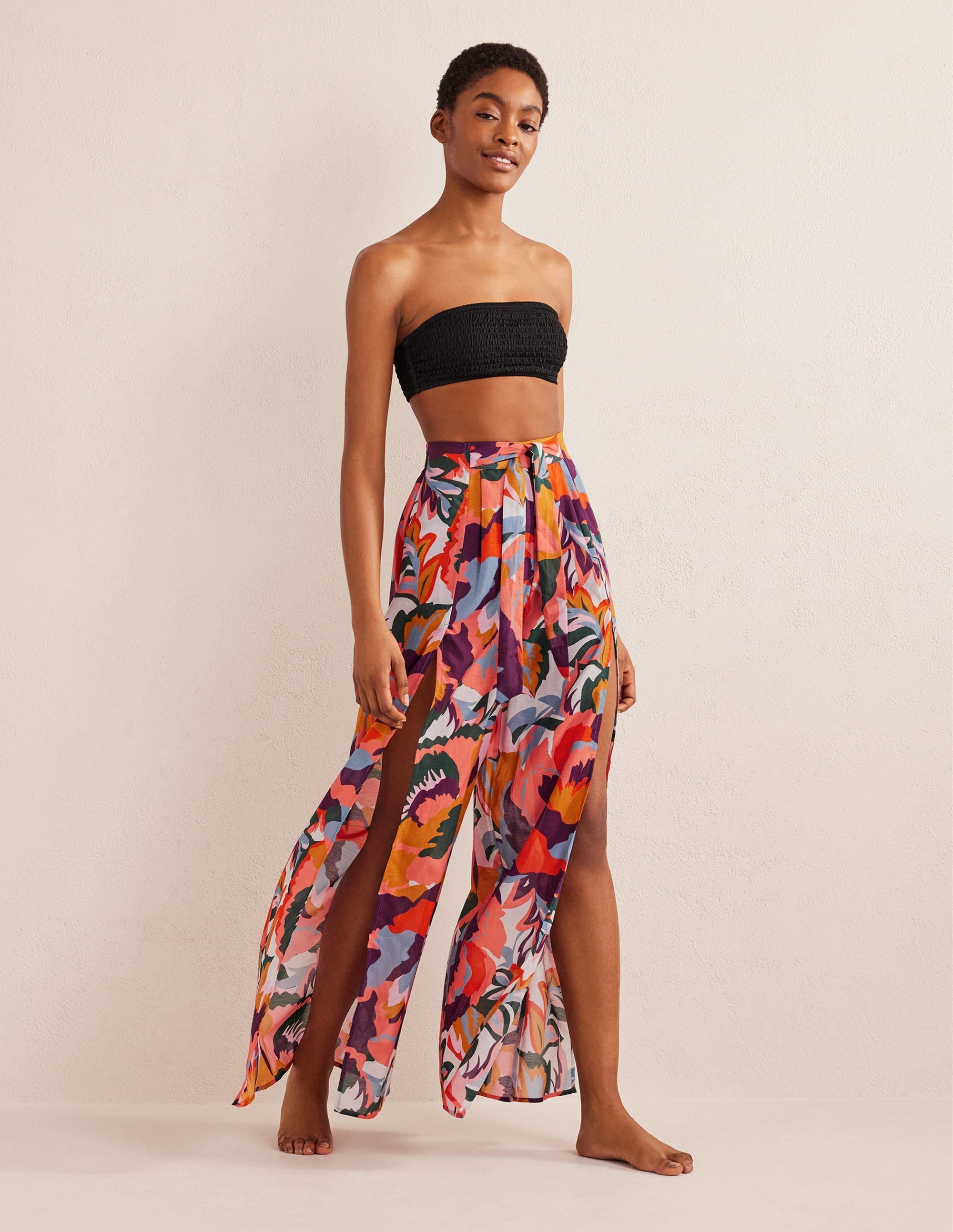 Pull On Side Split Trousers-Multi, Abstract Rose - Image 4