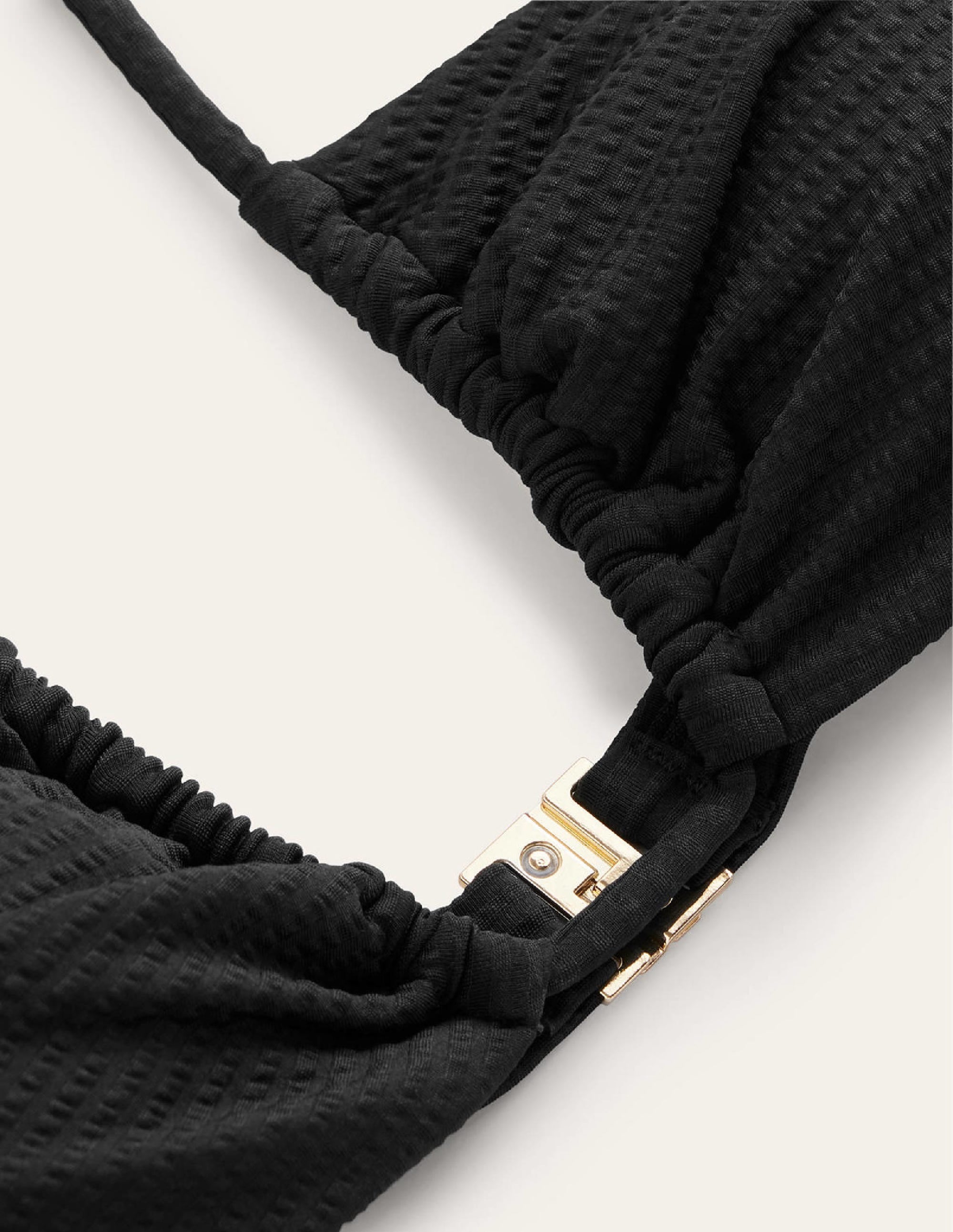 Cutout String Gather Bikini-Black Seersucker Texture - Image 9