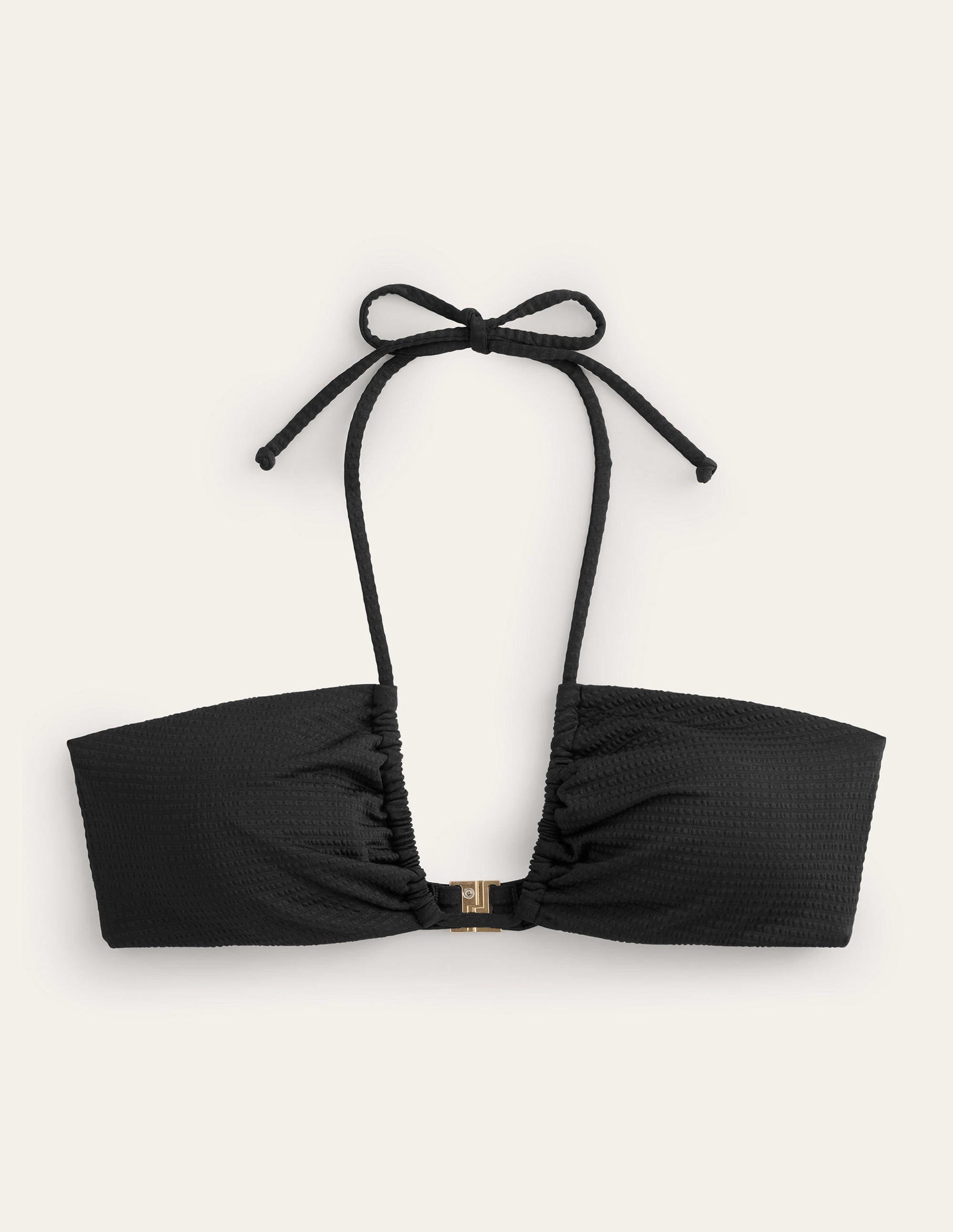 Cutout String Gather Bikini-Black Seersucker Texture - Image 8