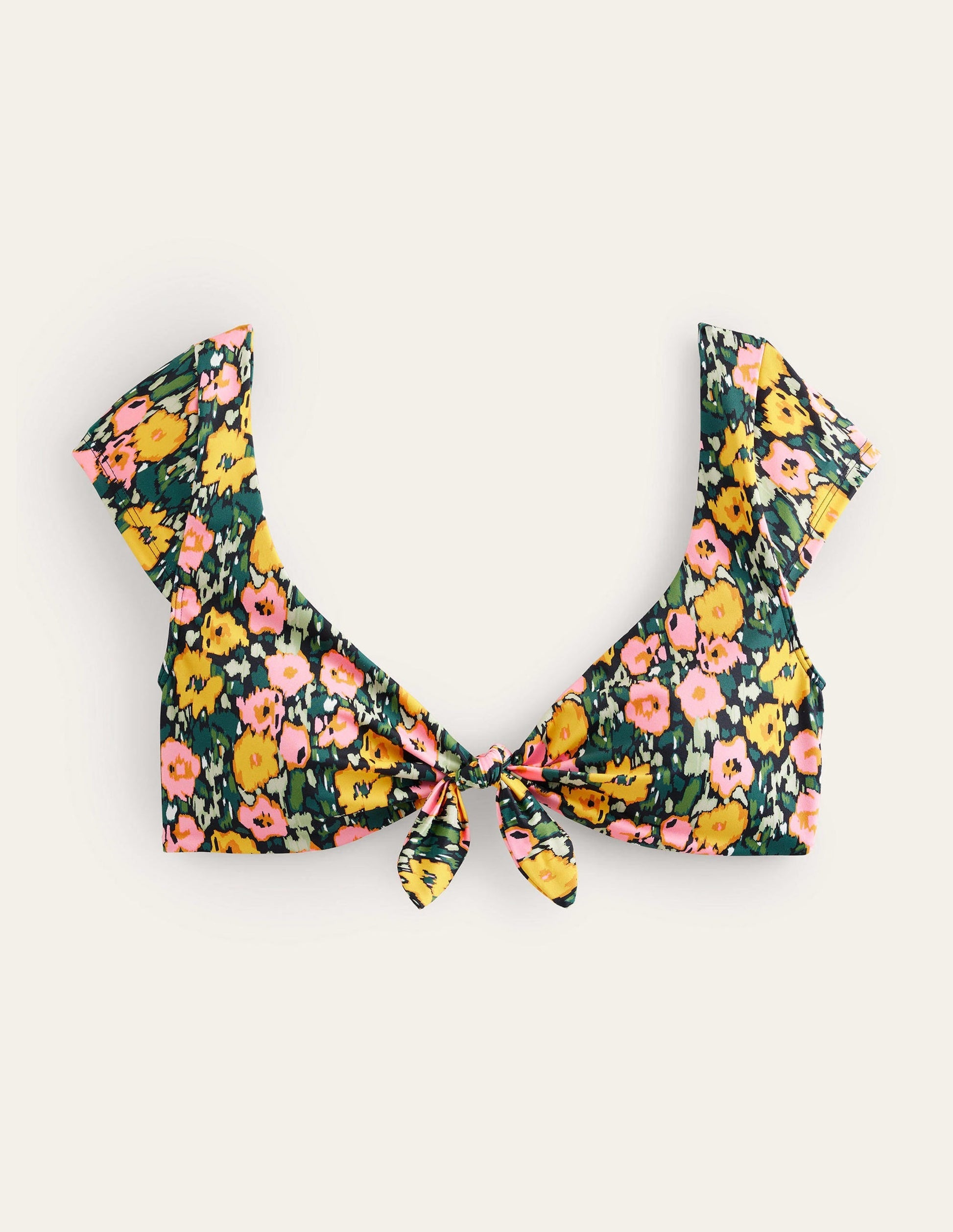 Cap Sleeve Tie Bikini Top-Emerald Night, Abstract Poppy-5