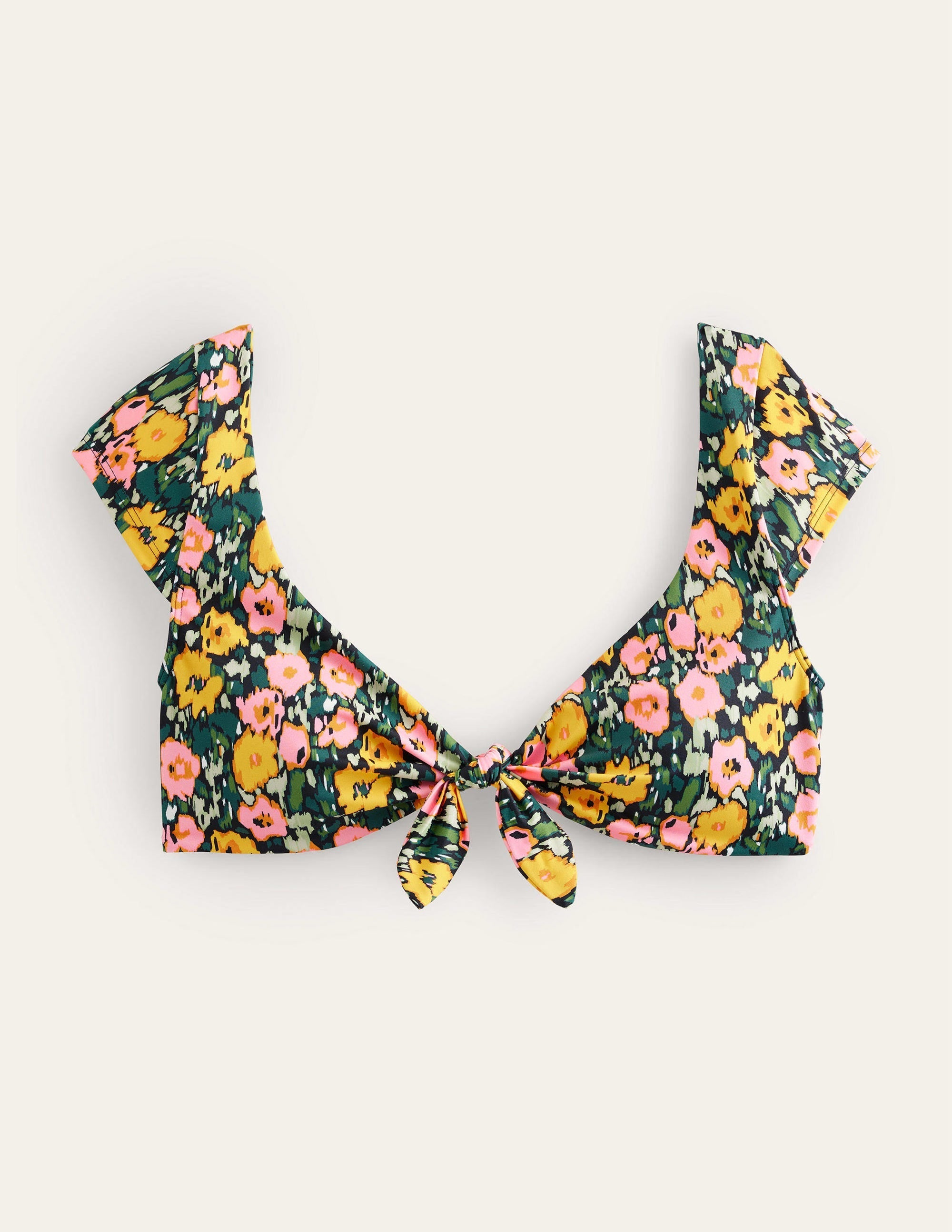 Cap Sleeve Tie Bikini Top-Emerald Night, Abstract Poppy - Image 5