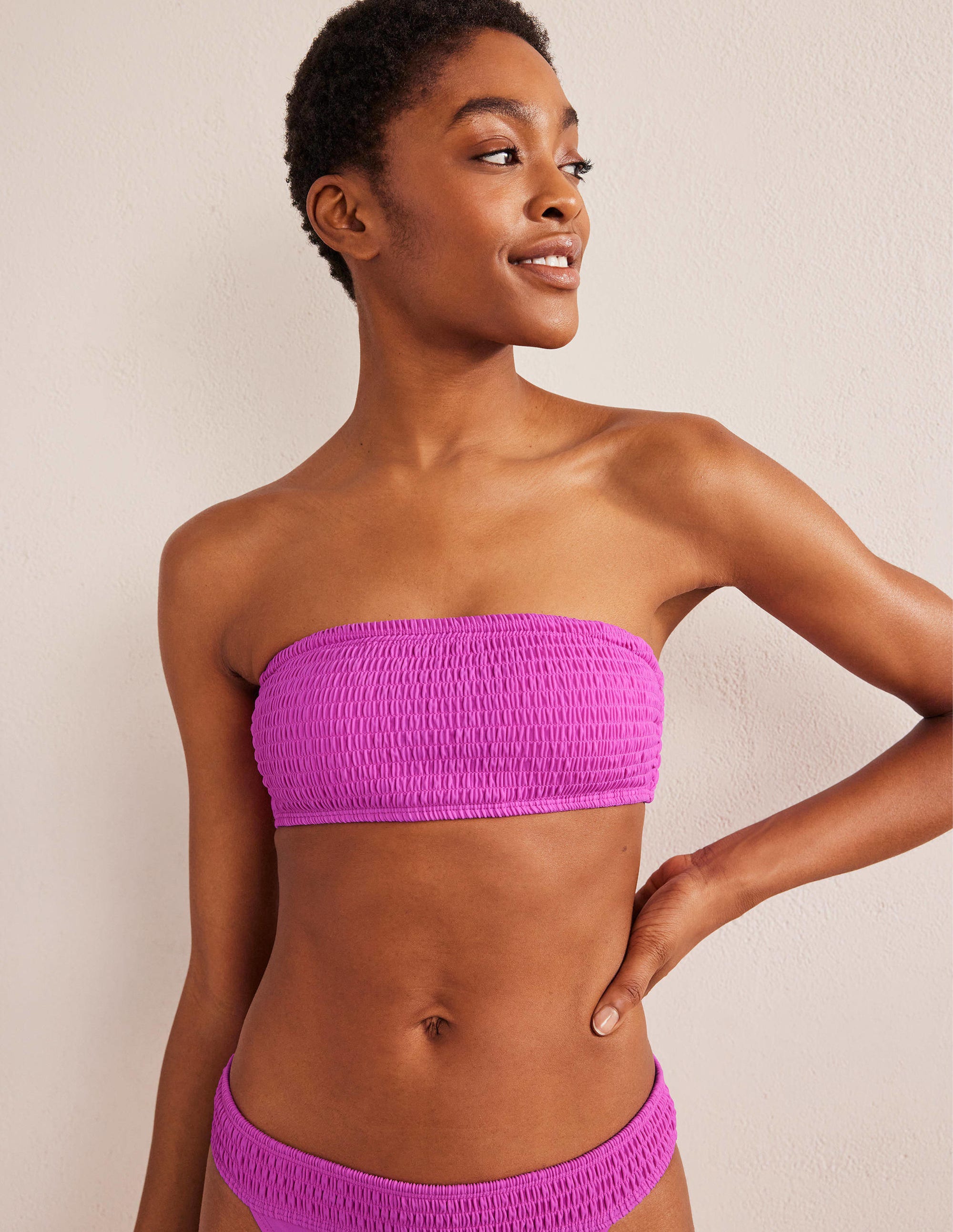 Milos Smocked  Bikini Top-Amazing Pink - Image 1