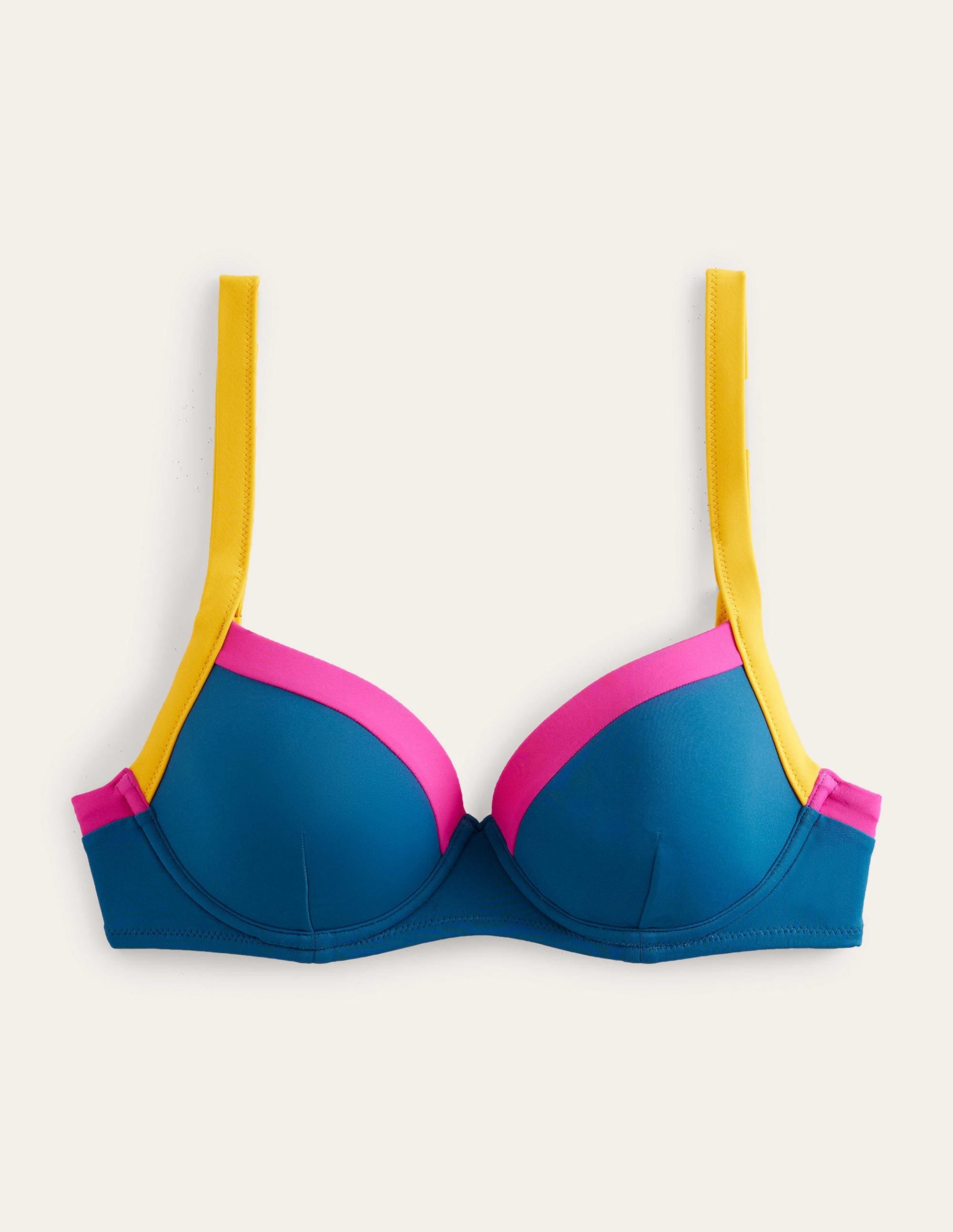 Panelled Cup-size Bikini Top-Blue, Yellow Colourblock - Image 5