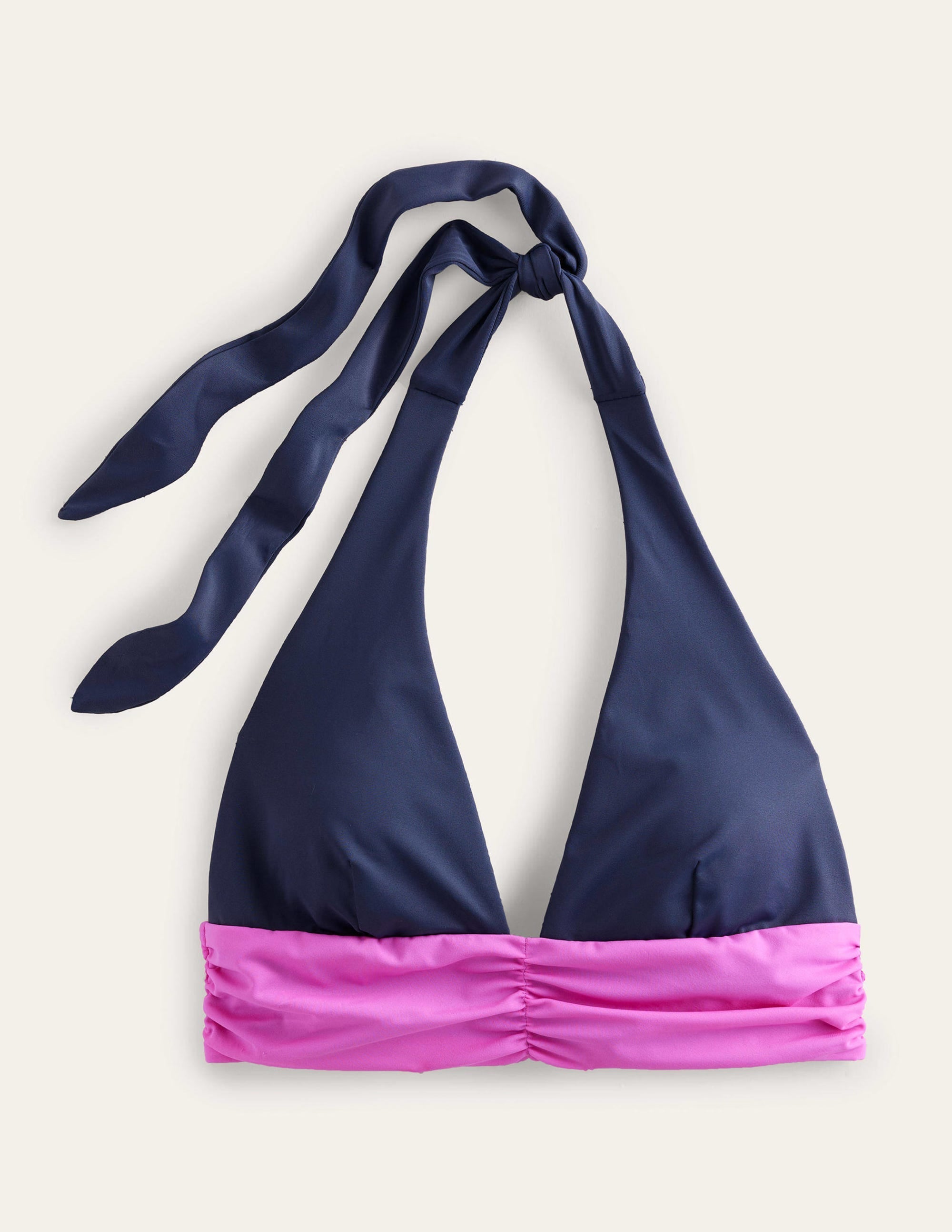 Bow Detail Halter Bikini Top-Midnight, Pink Colourblock - Image 5