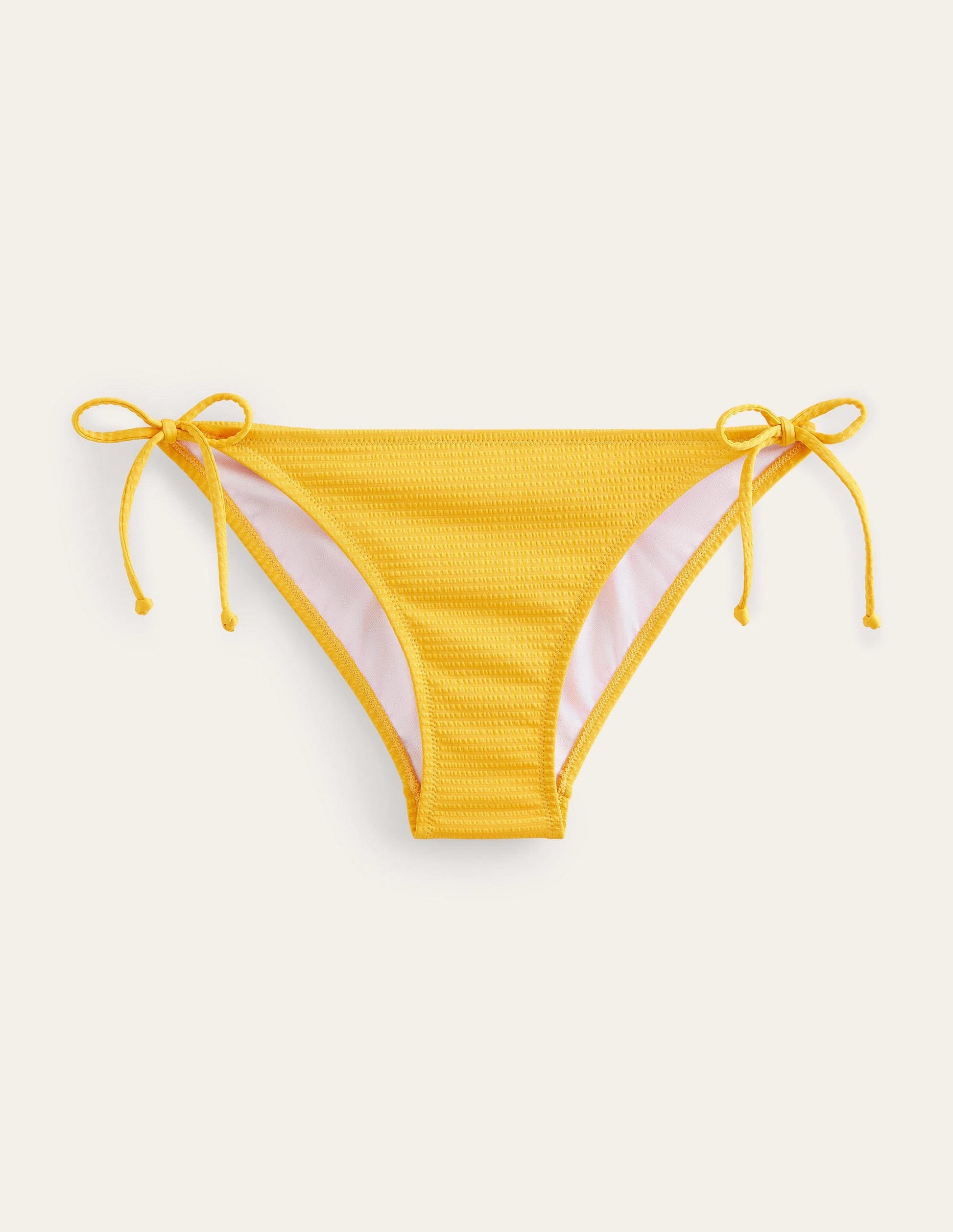 Textured String Bikini Bottoms-Saffron Yellow Seersucker-5