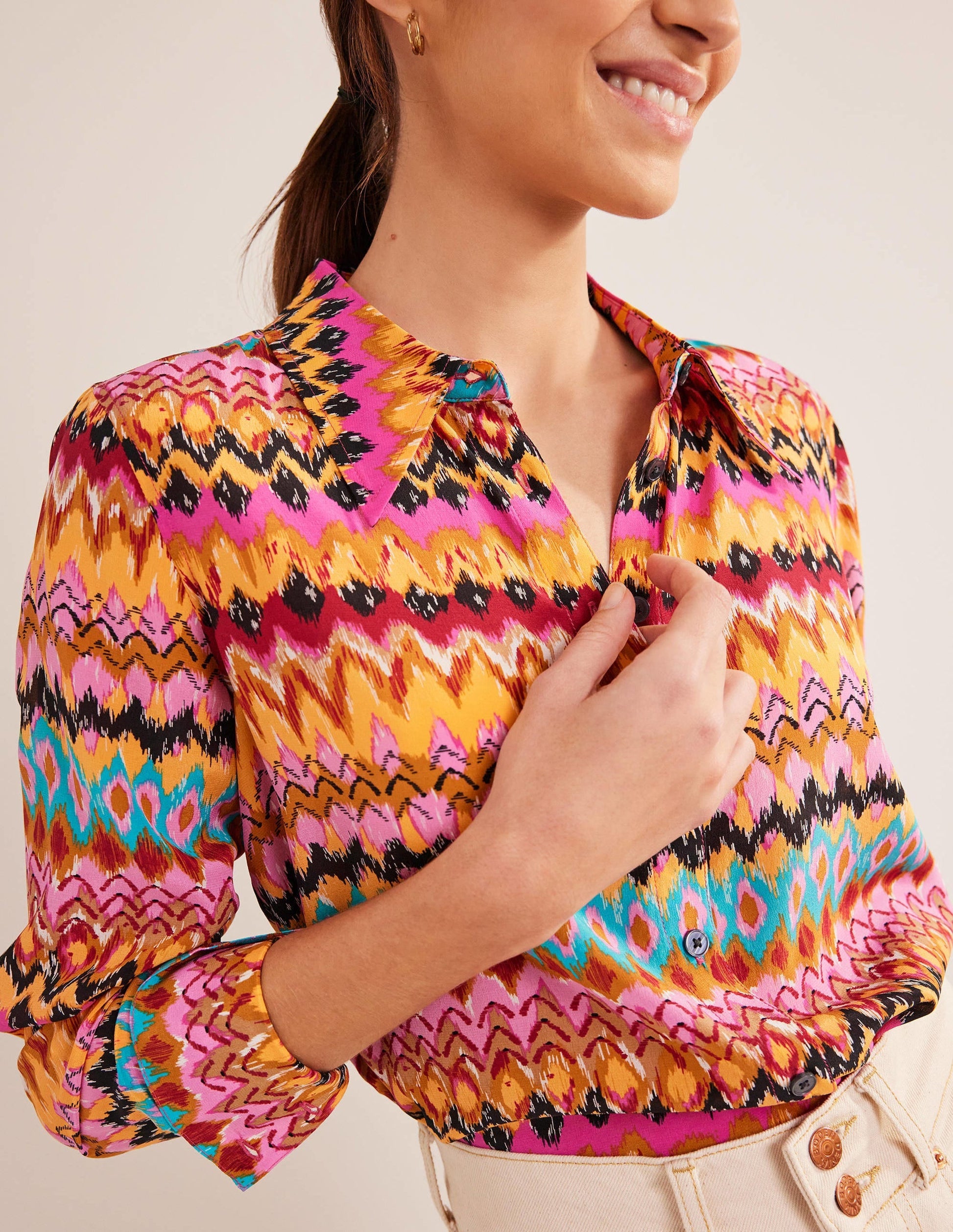 Silk Shirt-Multi, Textured Ikat-1