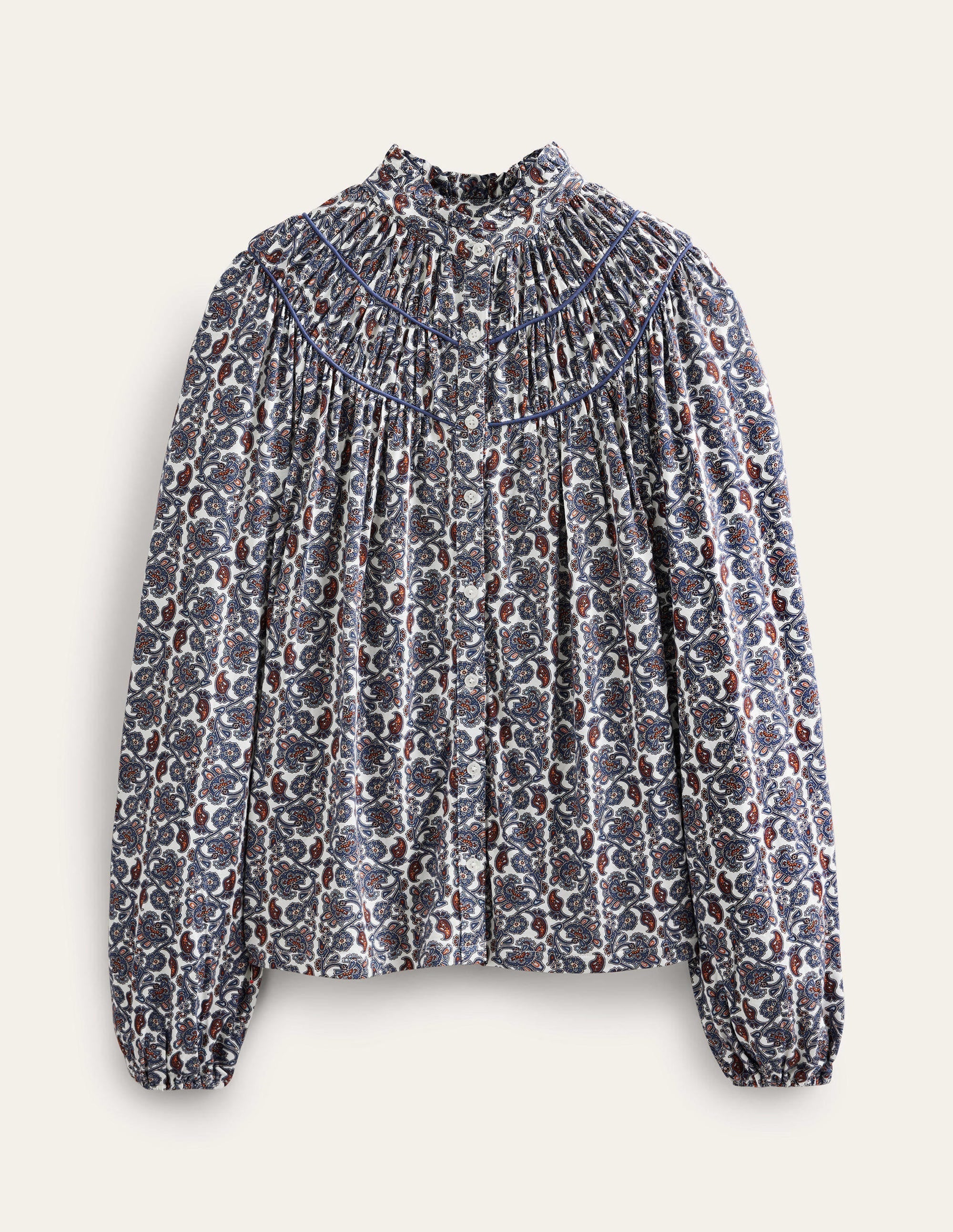 Ruched Yoke Jersey Shirt-Nightshadow, Block Paisley - Image 5
