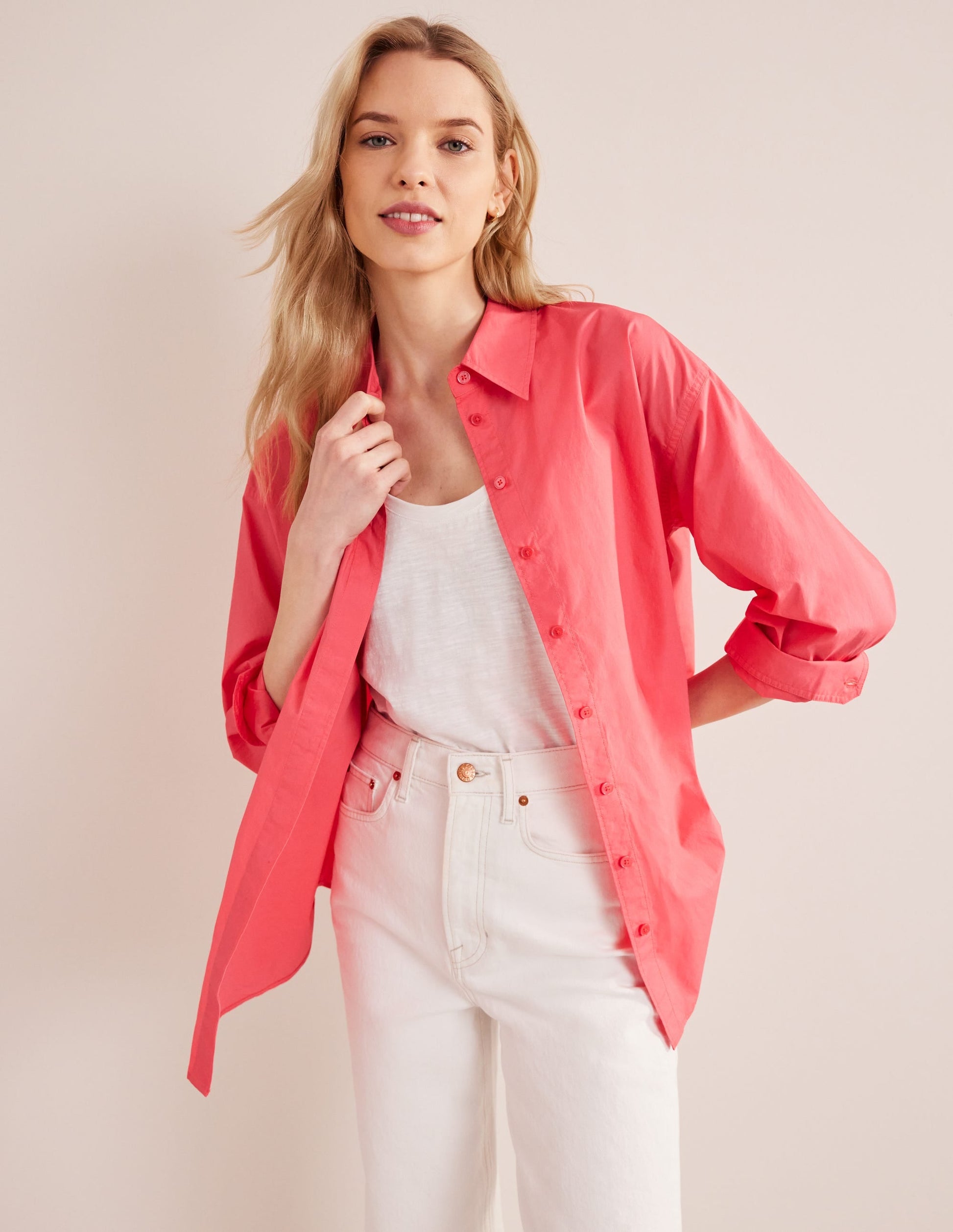 Oversized Cotton Shirt-Coral-1