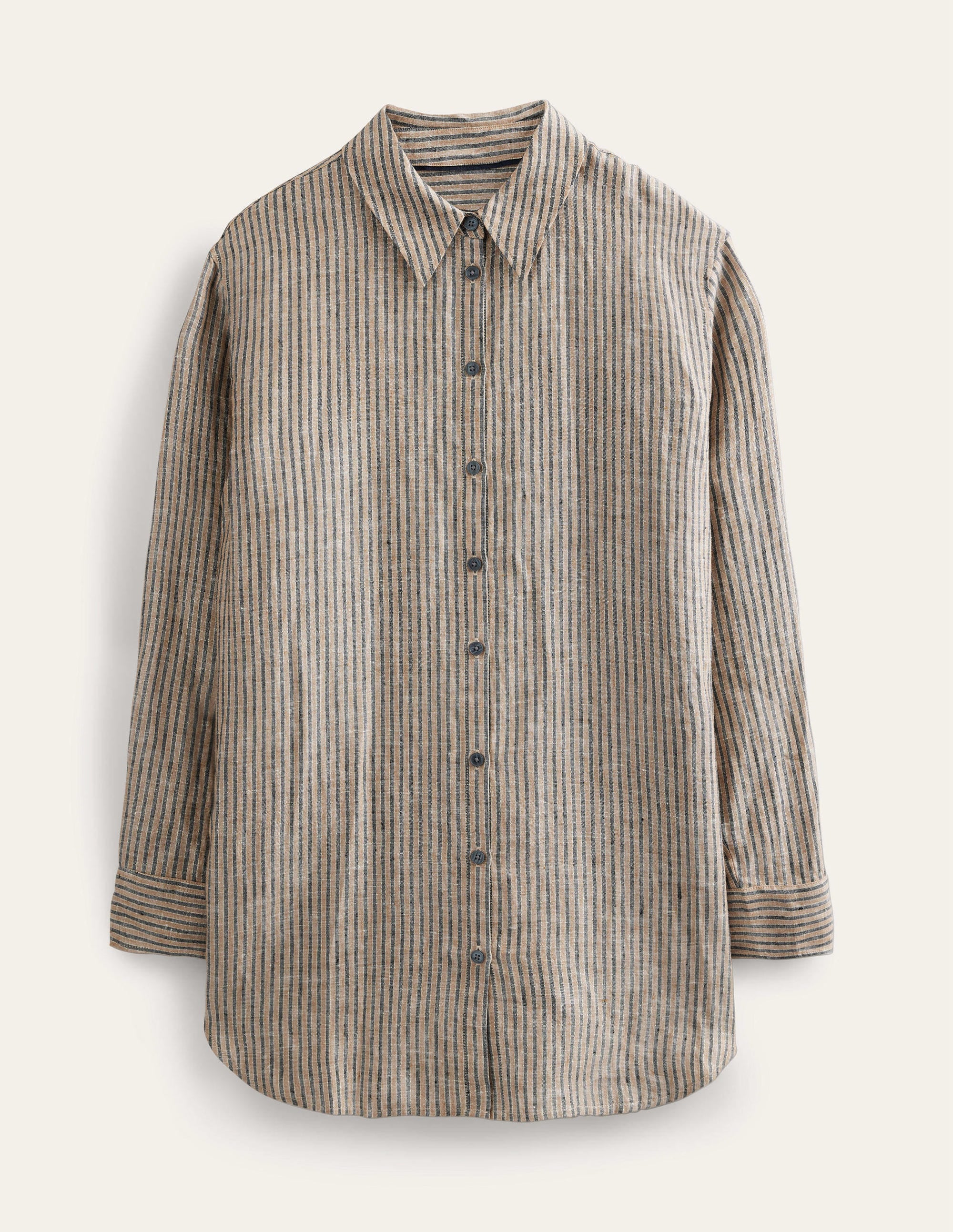 Relaxed Linen Shirt-Camel and Black Sparkle Stripe - Image 9