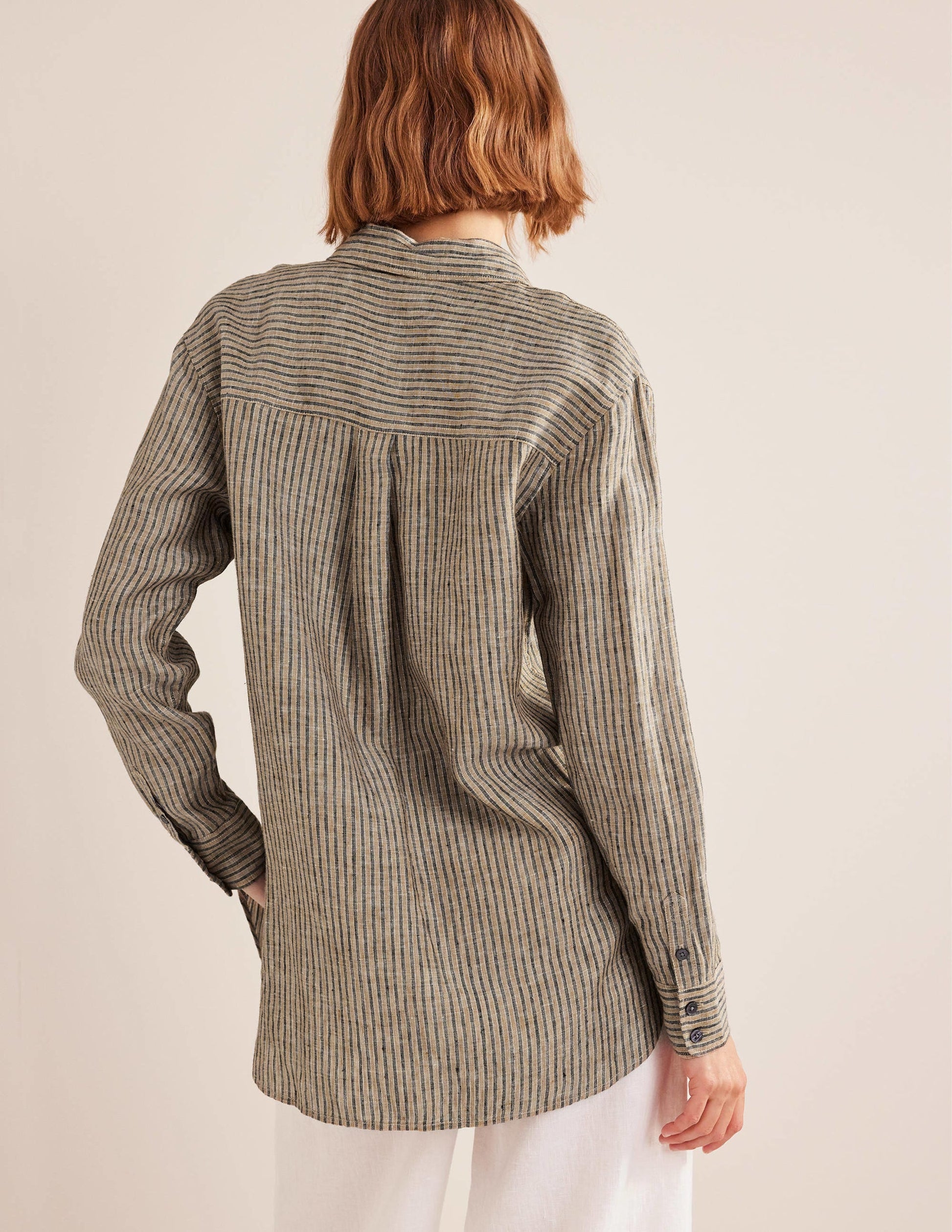 Relaxed Linen Shirt-Camel and Black Sparkle Stripe-3