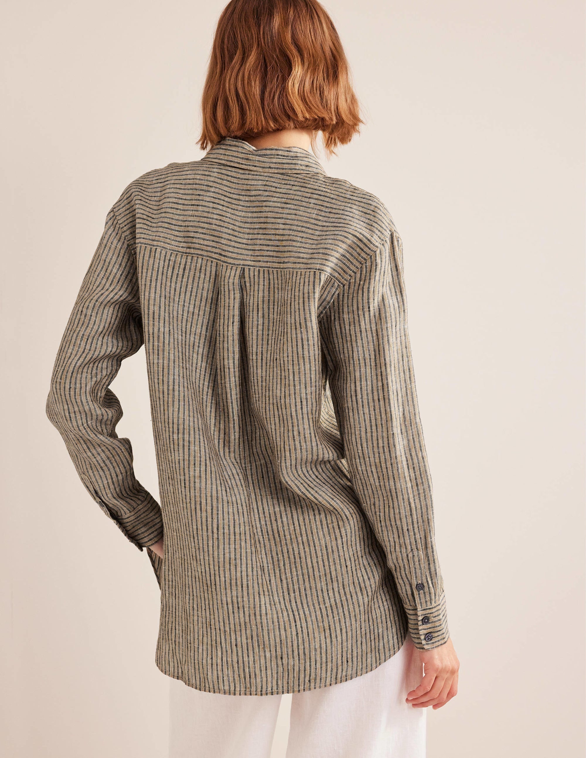 Relaxed Linen Shirt-Camel and Black Sparkle Stripe - Image 3