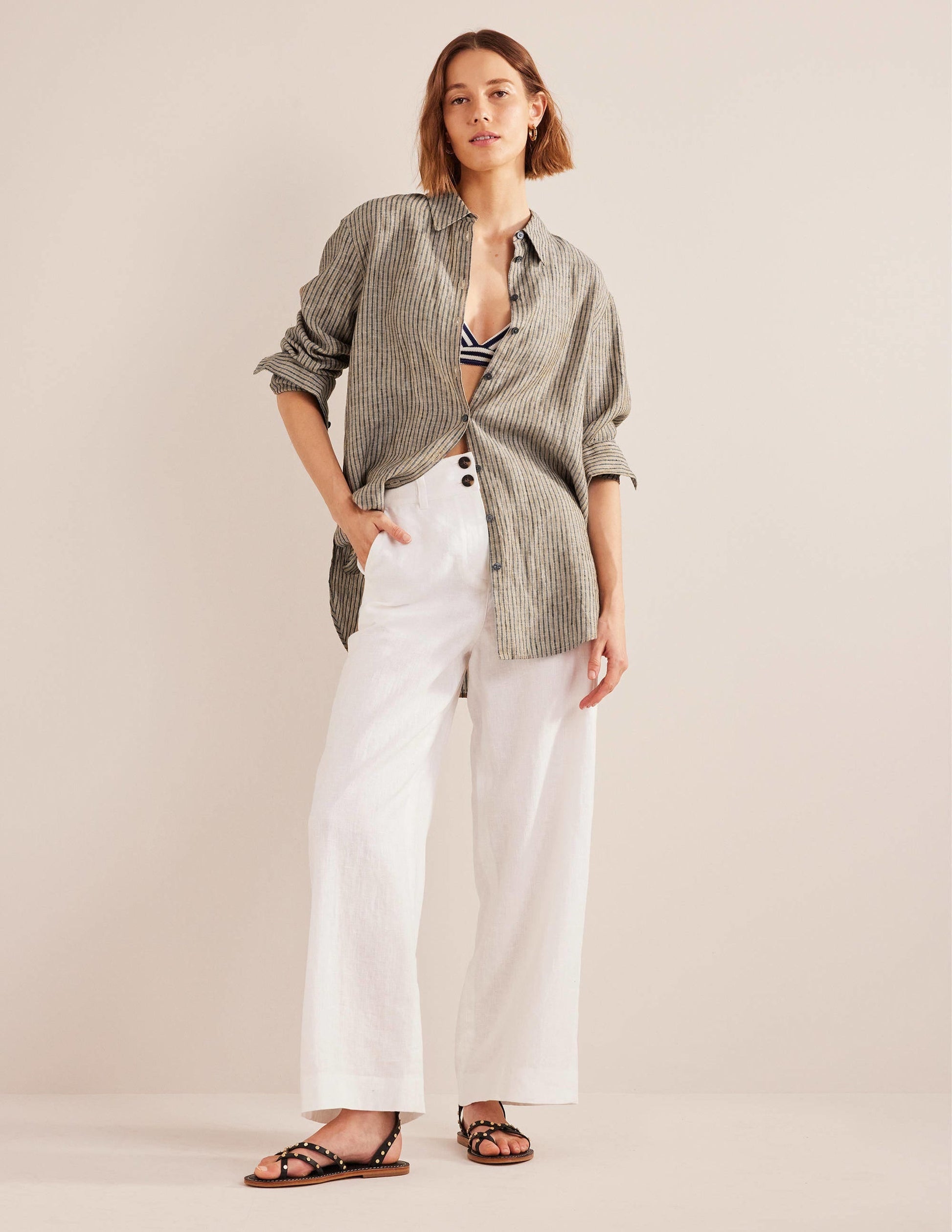 Relaxed Linen Shirt-Camel and Black Sparkle Stripe-4