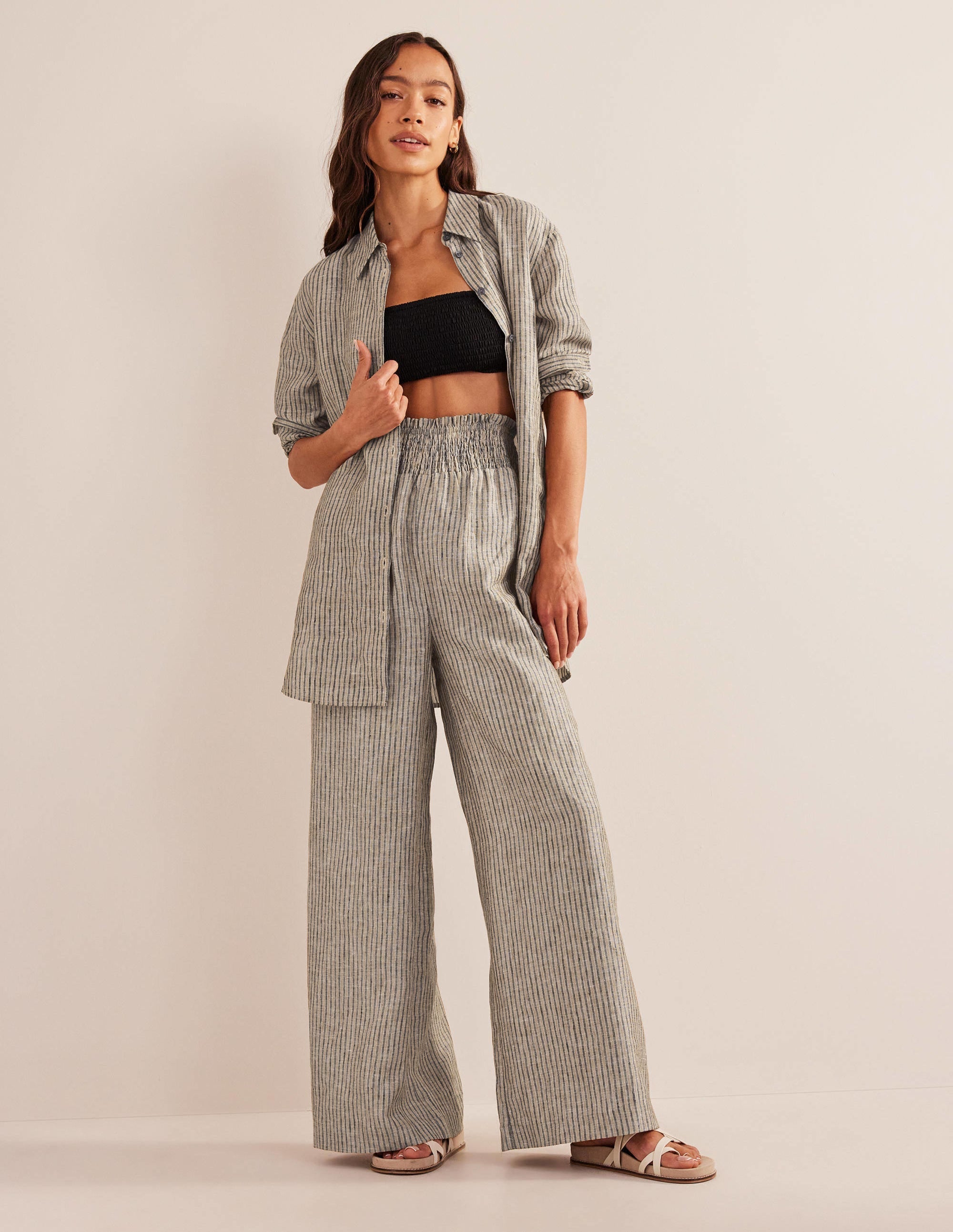 Relaxed Linen Shirt-Camel and Black Sparkle Stripe - Image 5
