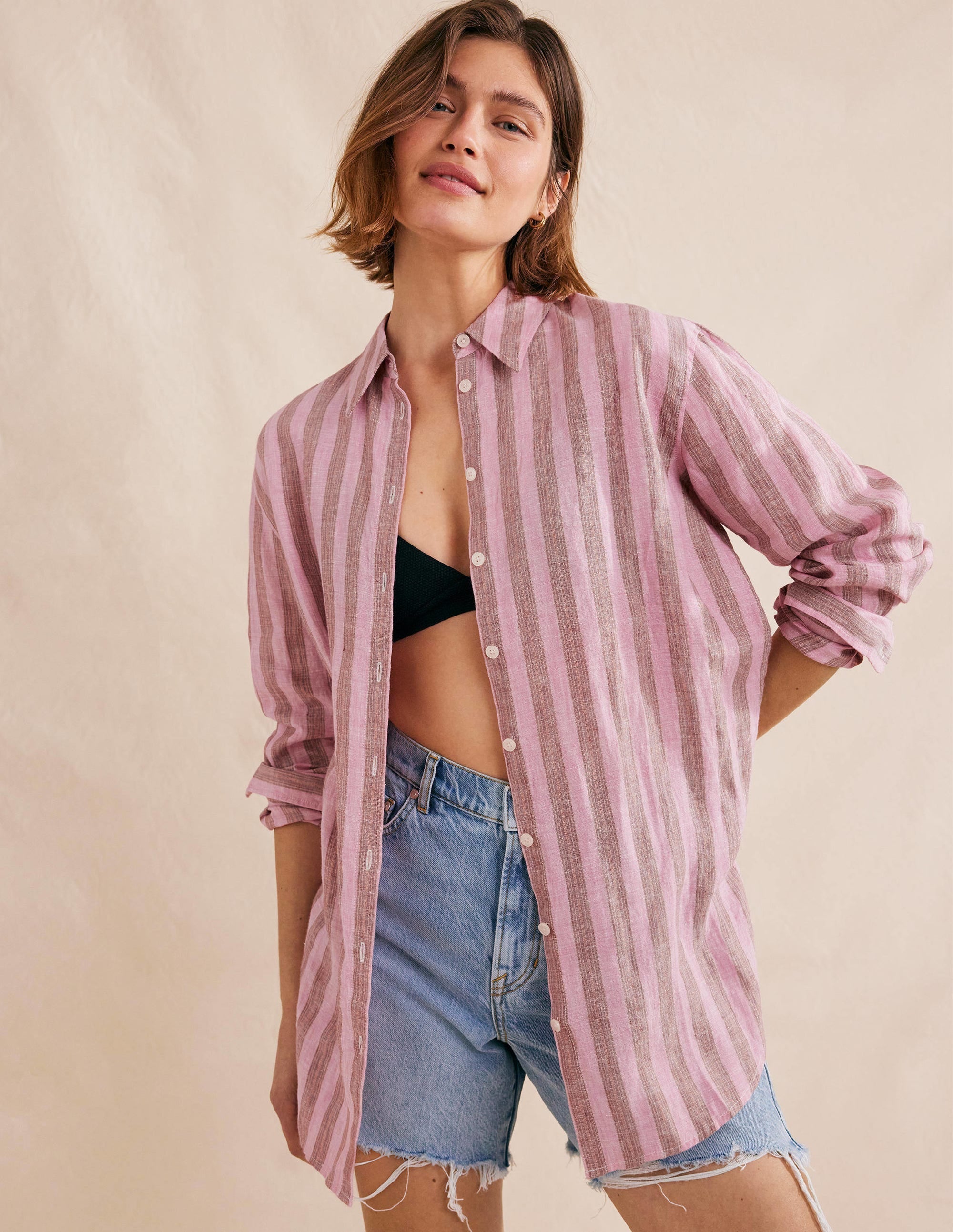 Relaxed Linen Shirt-Formica Pink, Sparkle Stripe - Image 1